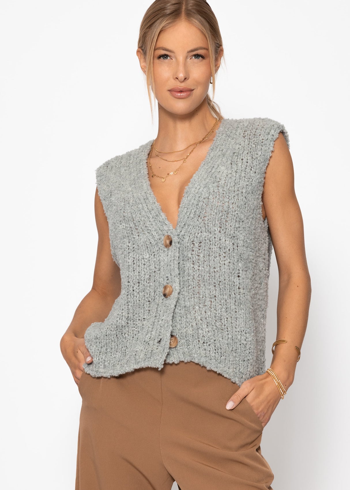 Oversize, ärmellose Weste - hellgrau