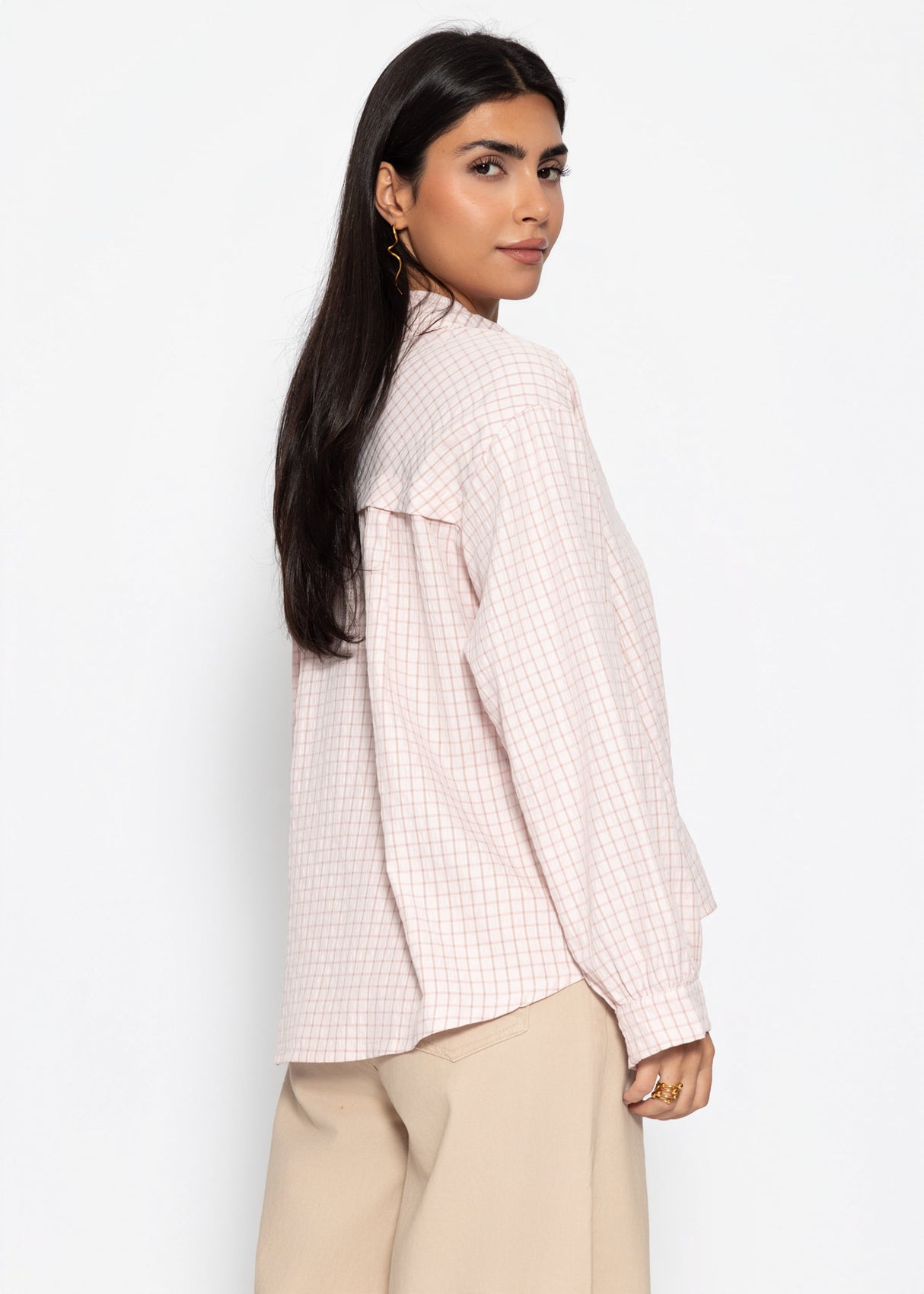 Oversize Bluse mit Karomuster - rosa