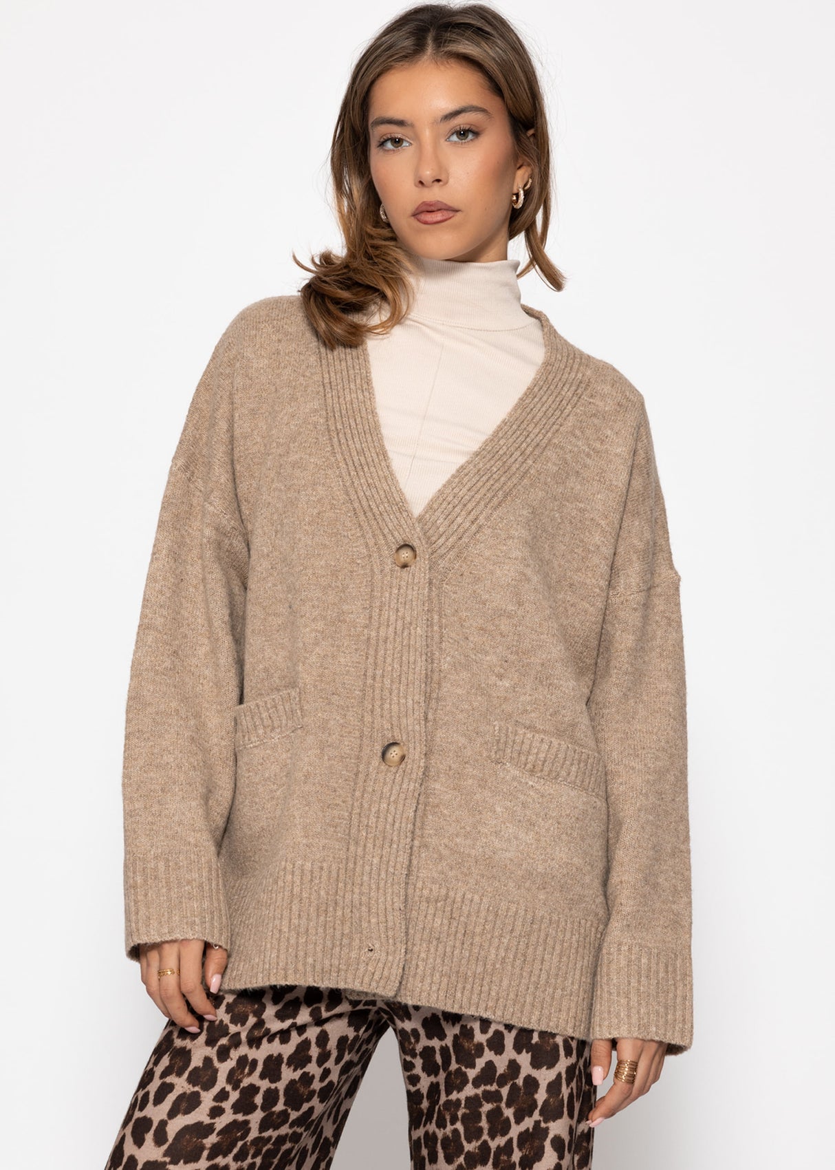 Oversize Cardigan mit Taschen - taupe