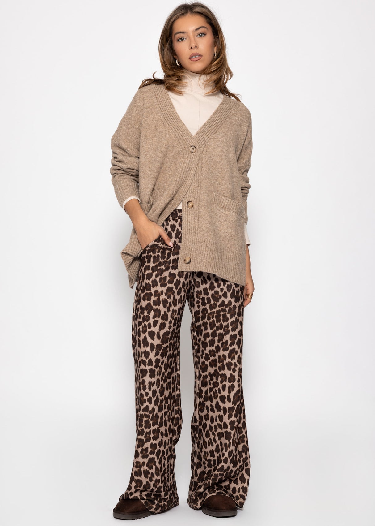 Oversize Cardigan mit Taschen - taupe