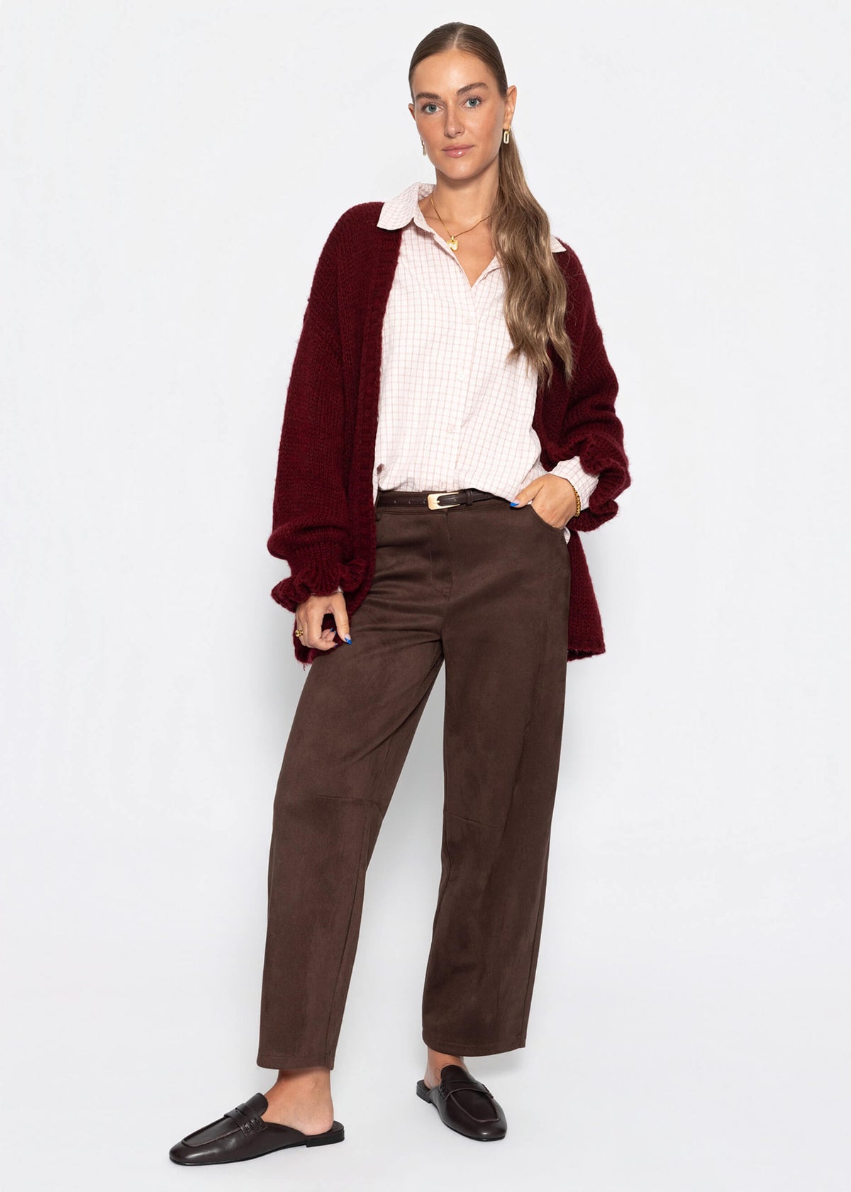 Oversize Cardigan mit Volantärmeln - burgundy