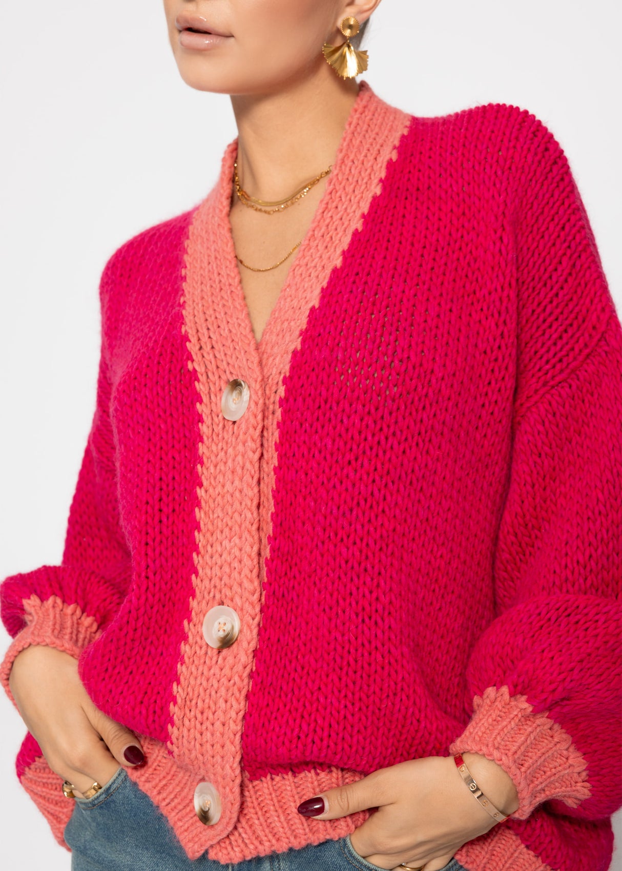 Oversize cardigan with contrast details - pink