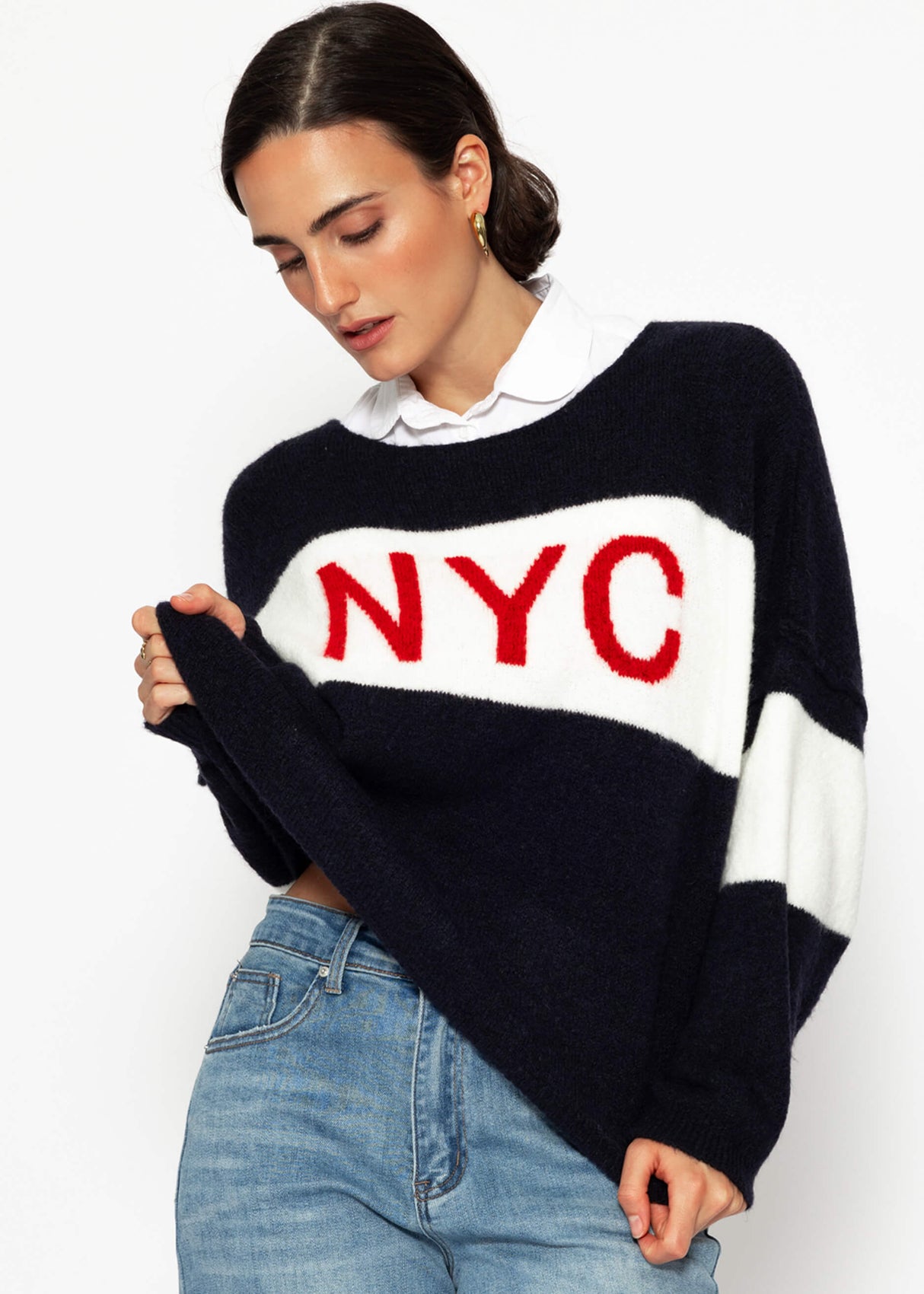 Oversized sweater "NYC" - dark blue