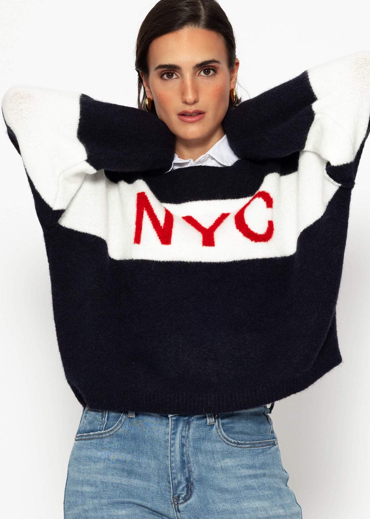Oversized sweater "NYC" - dark blue