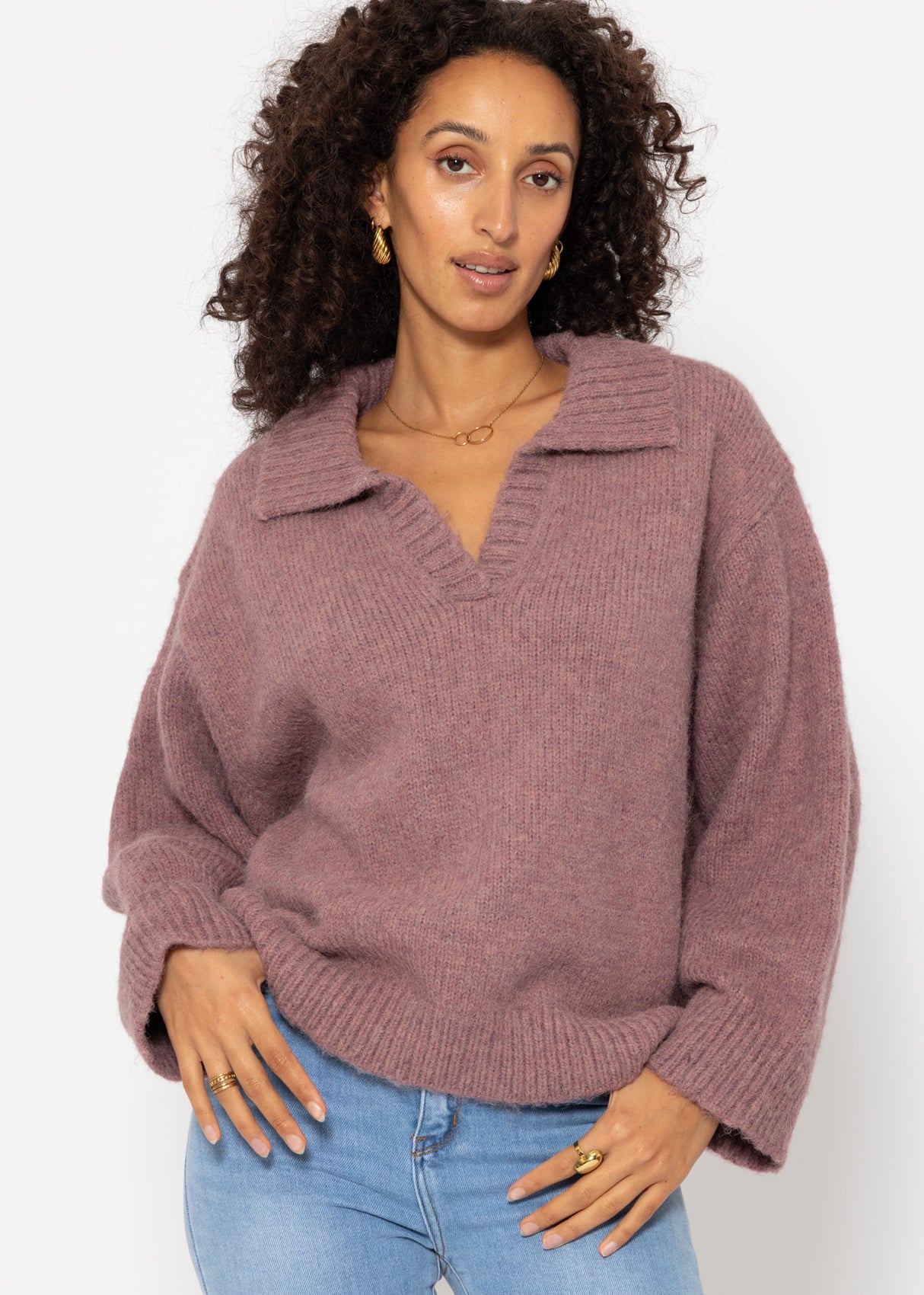 Oversized collared sweater - mauve