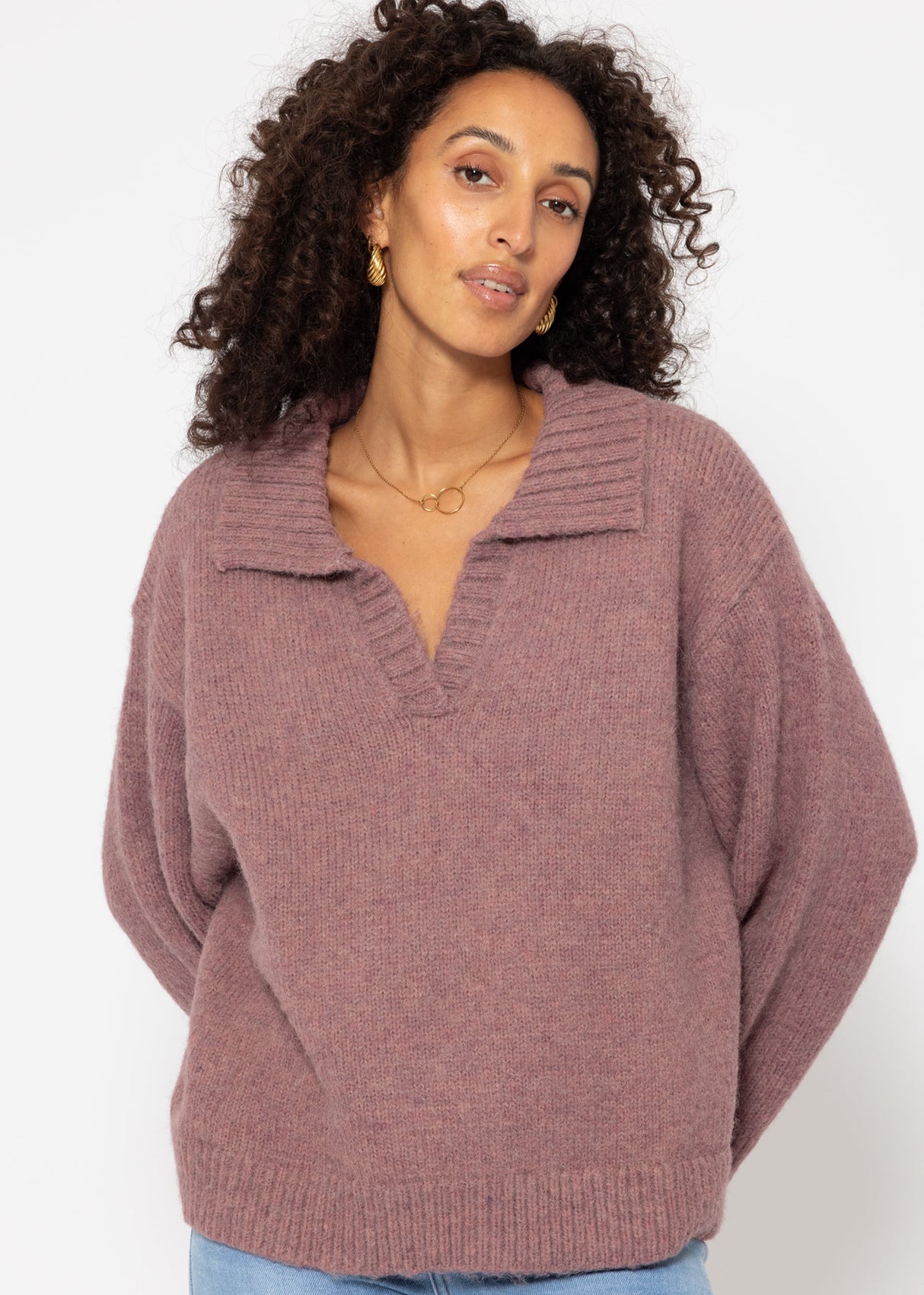 Oversized collared sweater - mauve