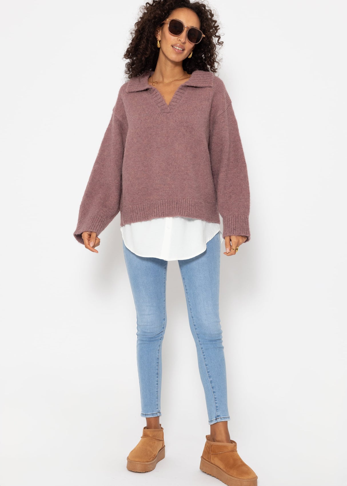 Oversized collared sweater - mauve