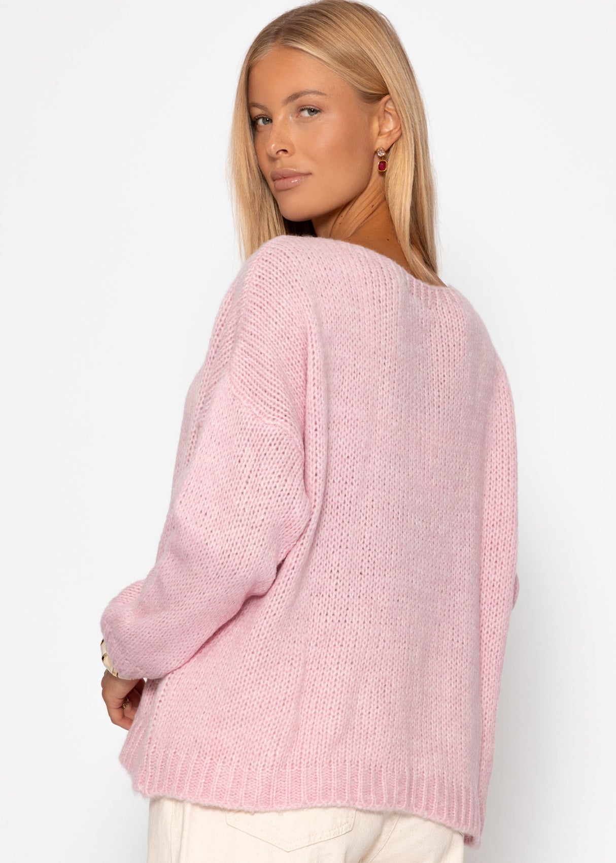 Oversize Pullover mit rotem Herz - rosa