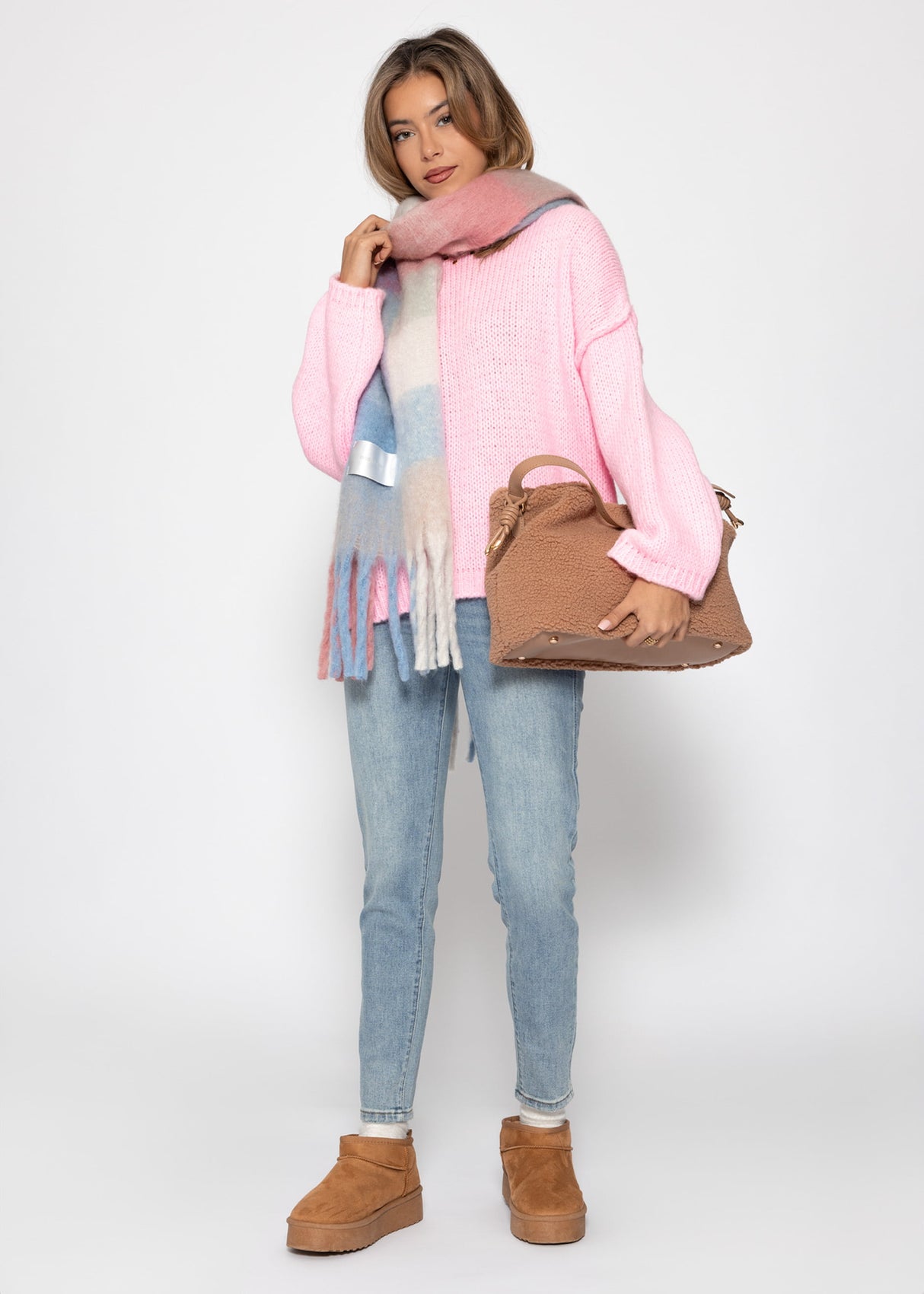 Oversize-Pullover mit Rundhalsausschnitt - rosa