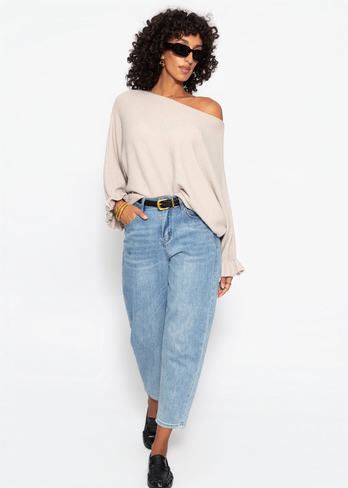 Oversize Pullover mit U-Boot Ausschnitt - taupe