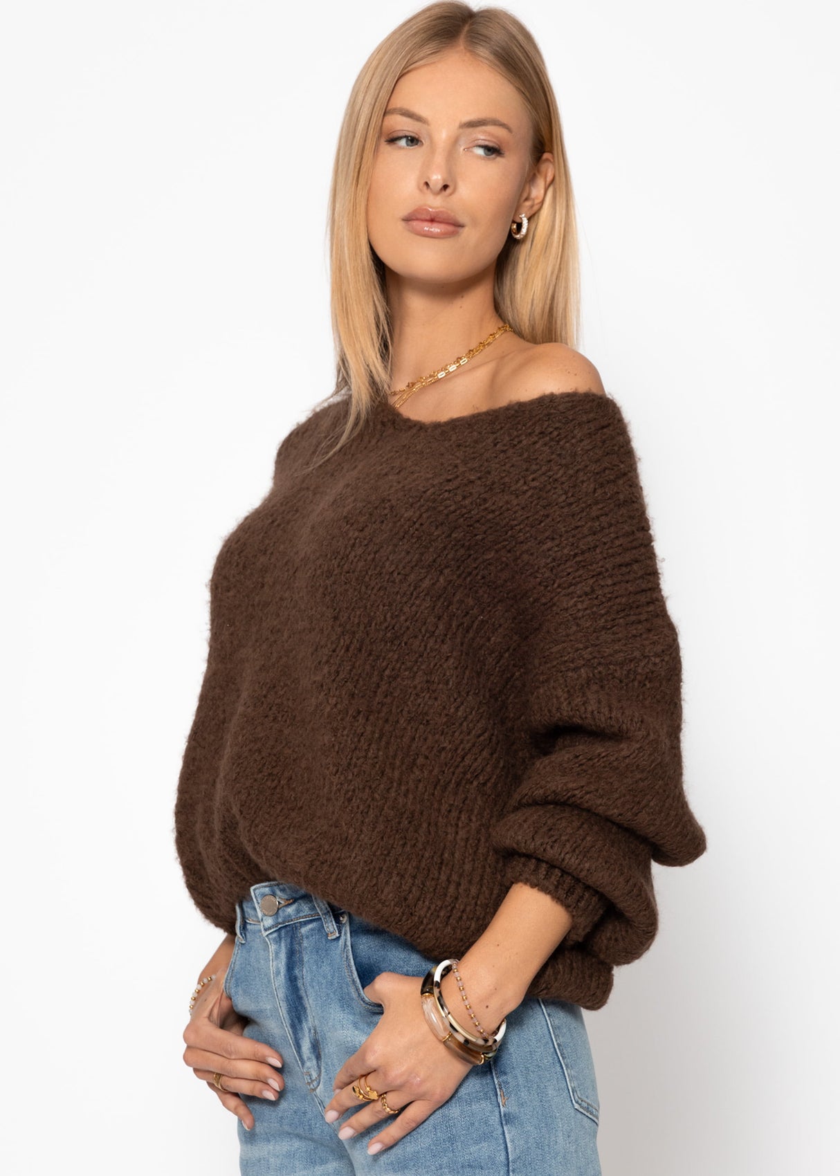 Oversize Pullover mit V-Ausschnitt - braun