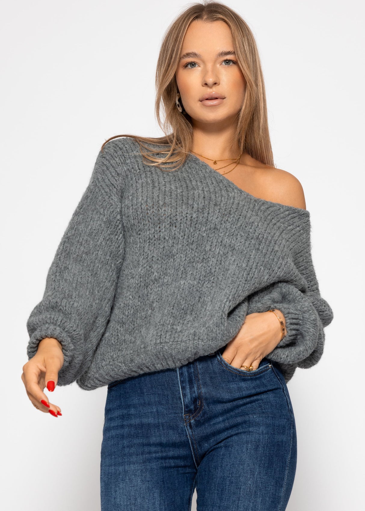 Oversized V-neck sweater - dark gray
