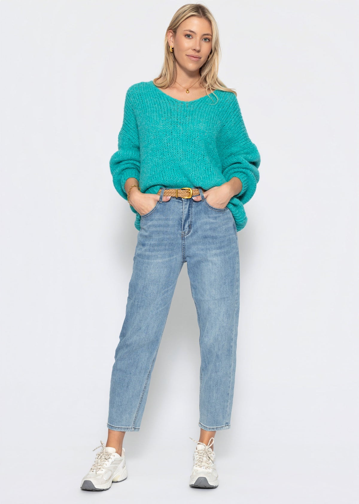 Oversize Pullover mit V-Ausschnitt - petrol