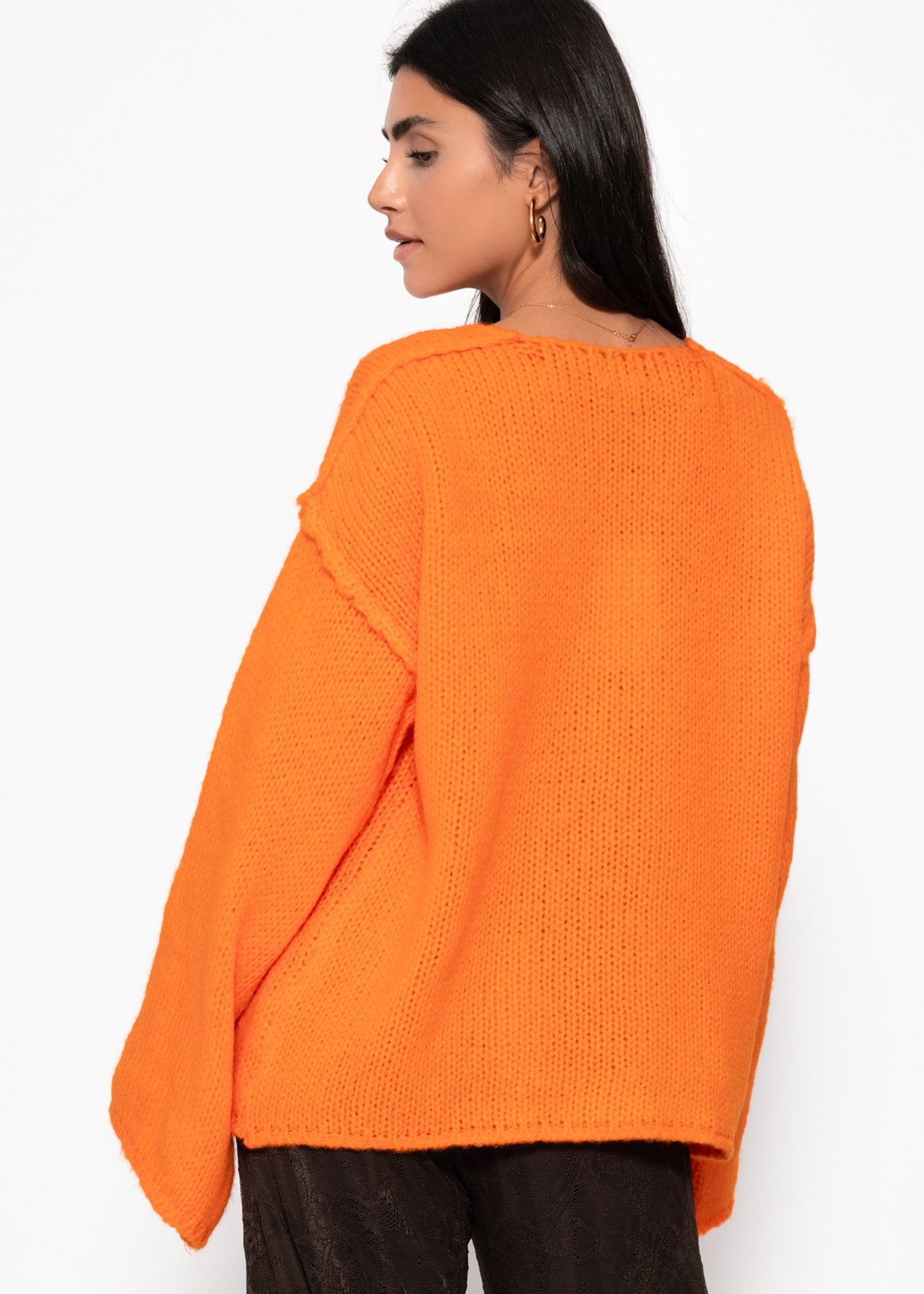 Oversize Pullover mit V-Neck und weiten Ärmeln - orange
