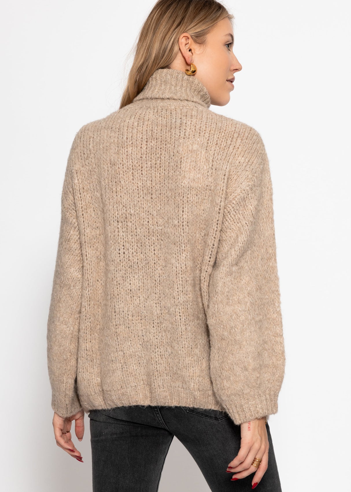 Oversize Rollkragenpullover - beige