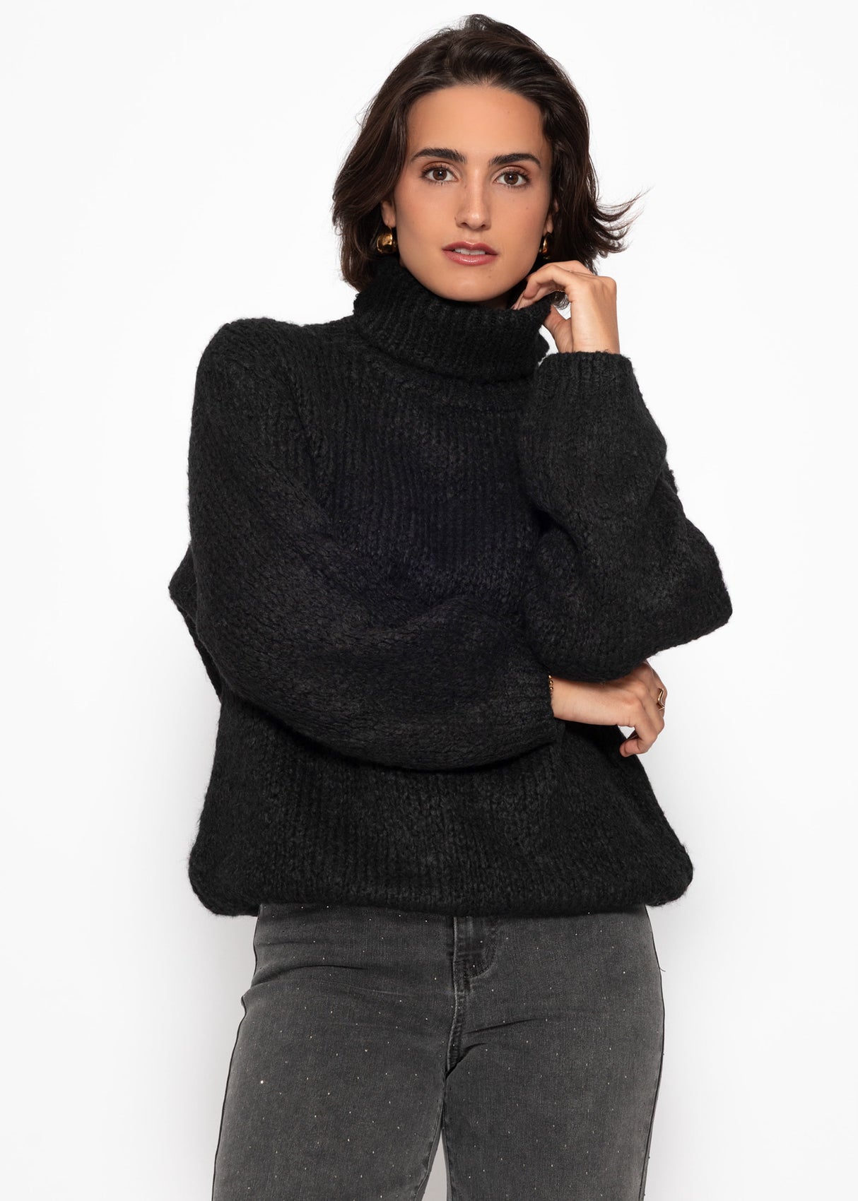 Oversized turtleneck sweater - black