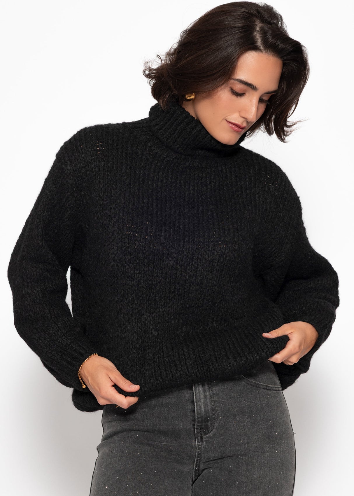 Oversized turtleneck sweater - black