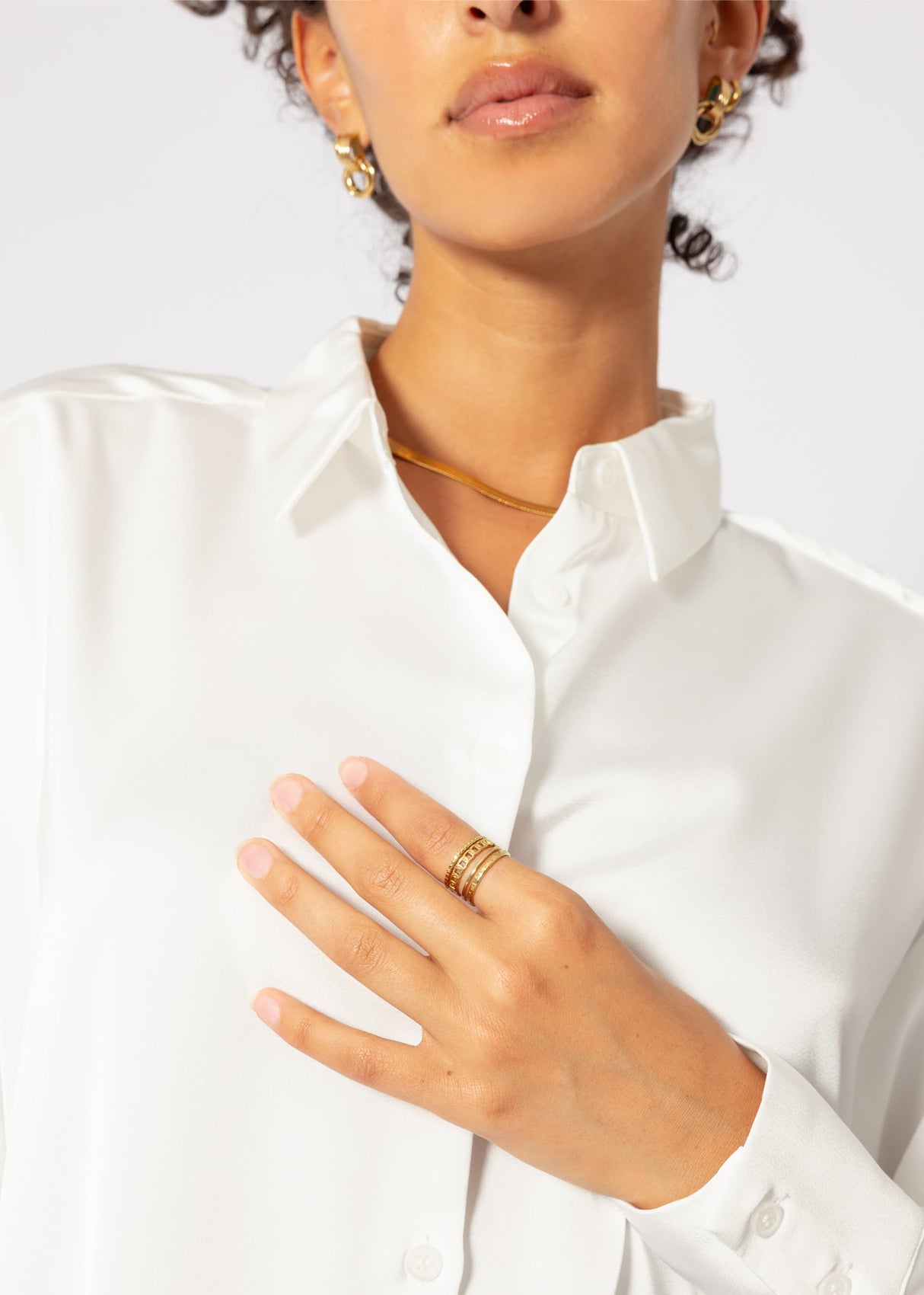 Casual, flowing satin blouse - off-white