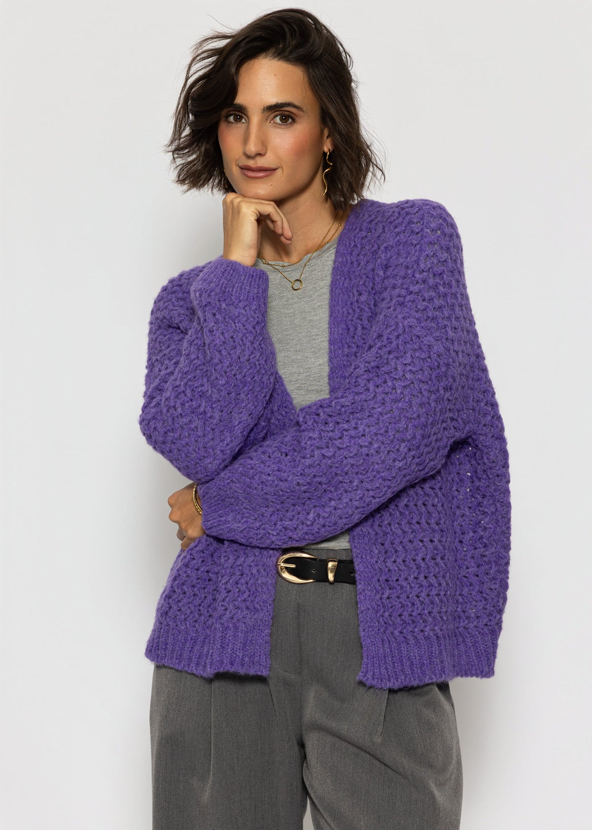 Oversize Strick-Cardigan mit Strukturmuster - lila