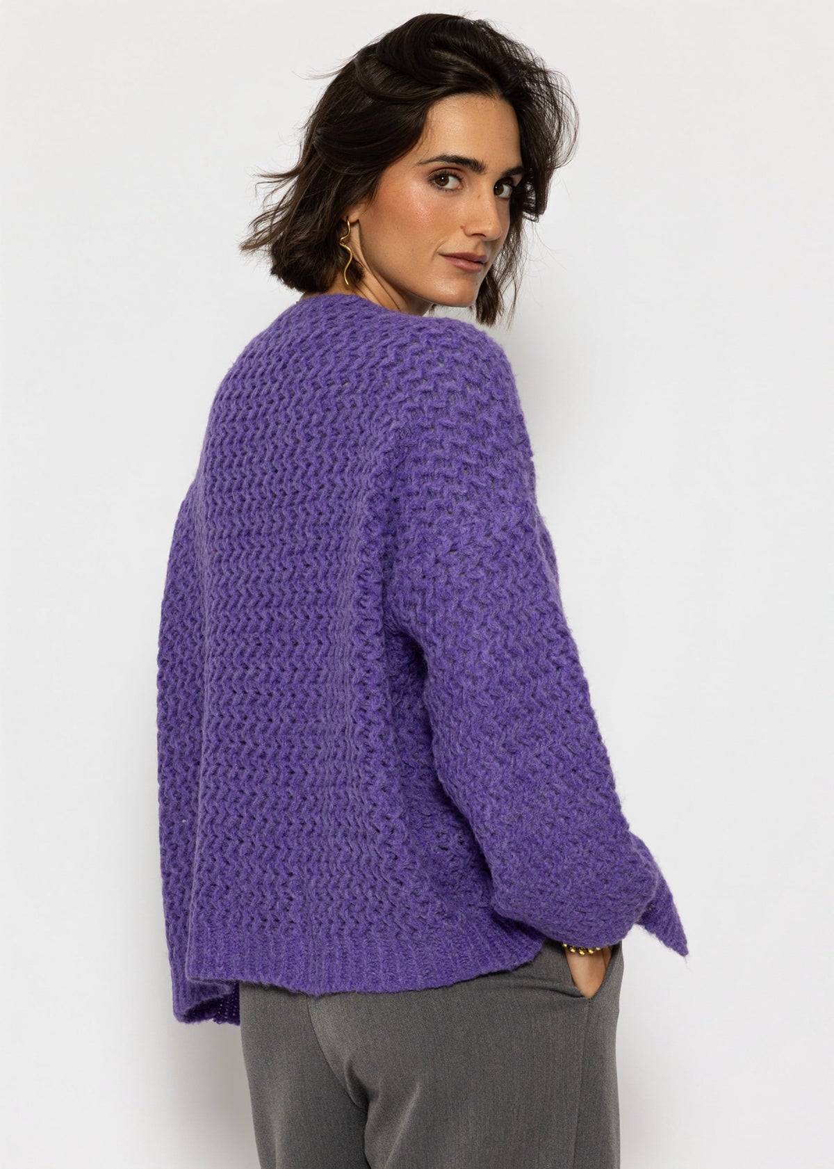 Oversize Strick-Cardigan mit Strukturmuster - lila