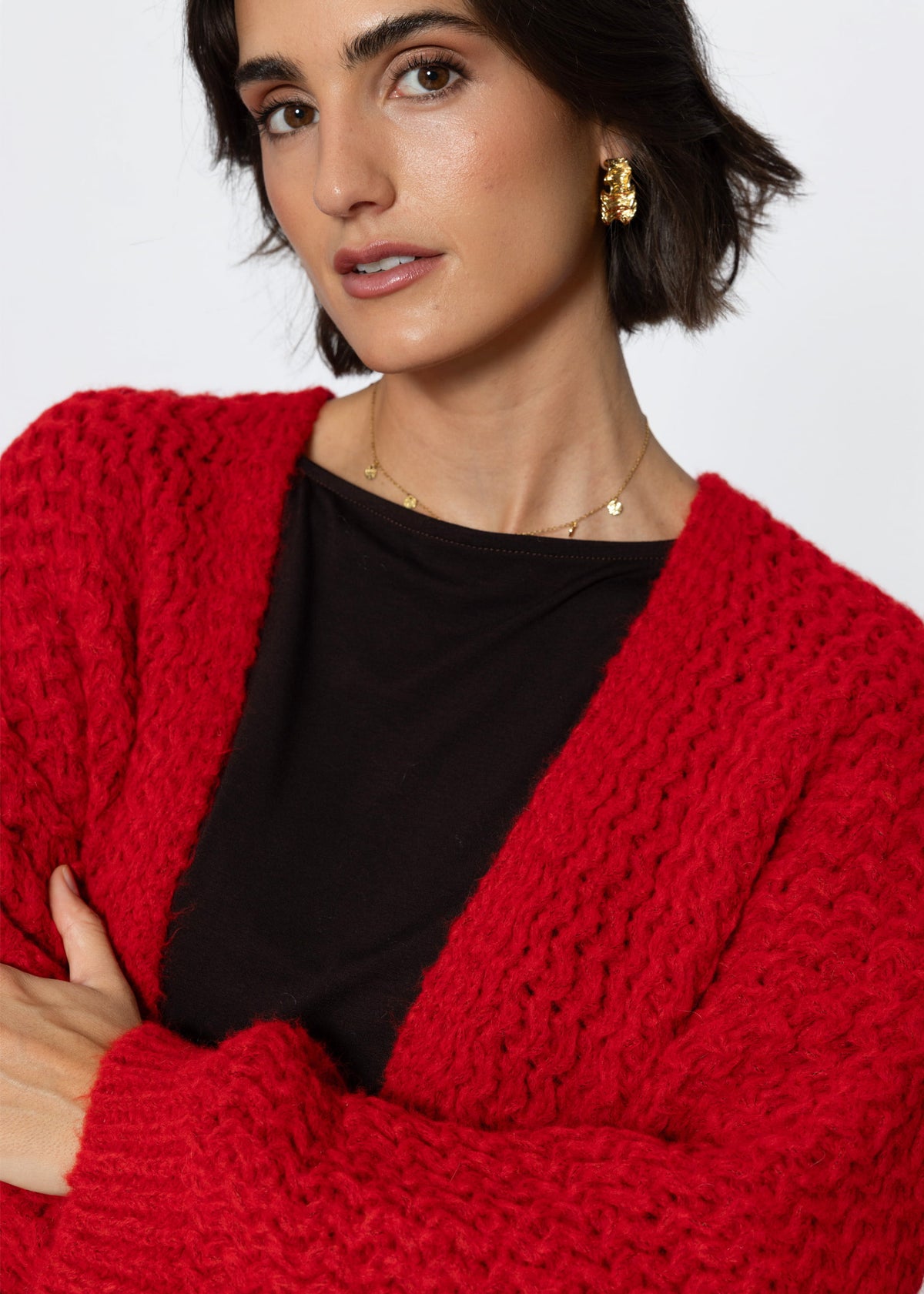 Oversize Strick-Cardigan mit Strukturmuster - rot