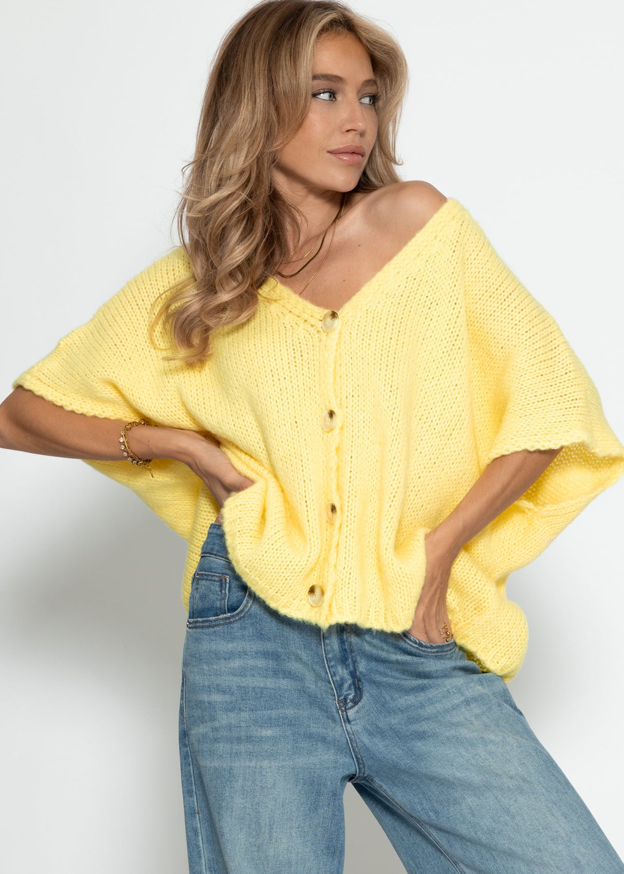 Oversize Strickweste - buttergelb