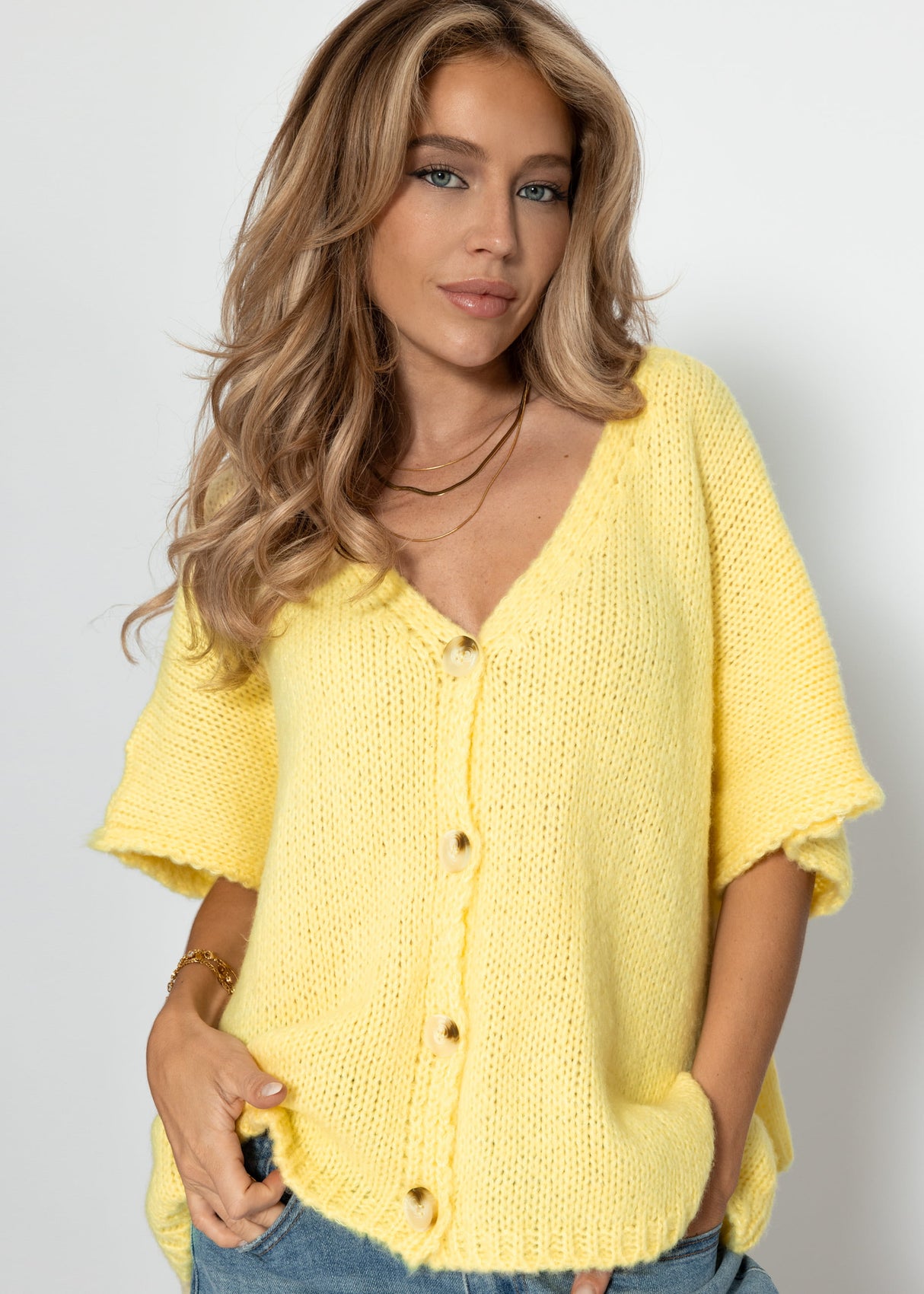 Oversize Strickweste - buttergelb