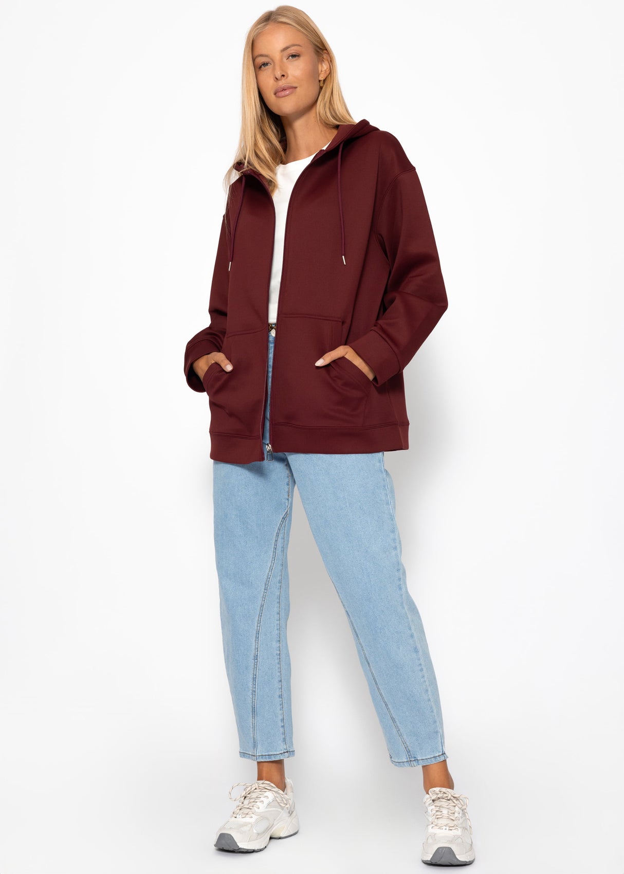 Oversize Sweatjacke mit Kapuze - burgundy