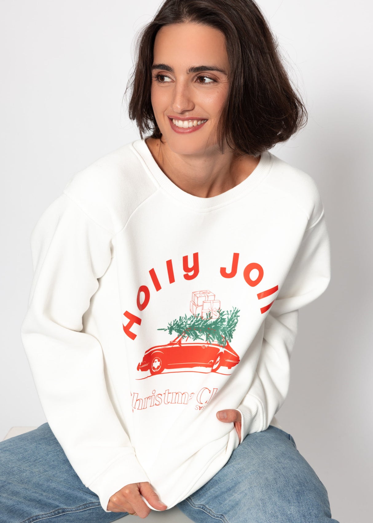 Oversize Sweatshirt mit X-MAS-Print - offwhite