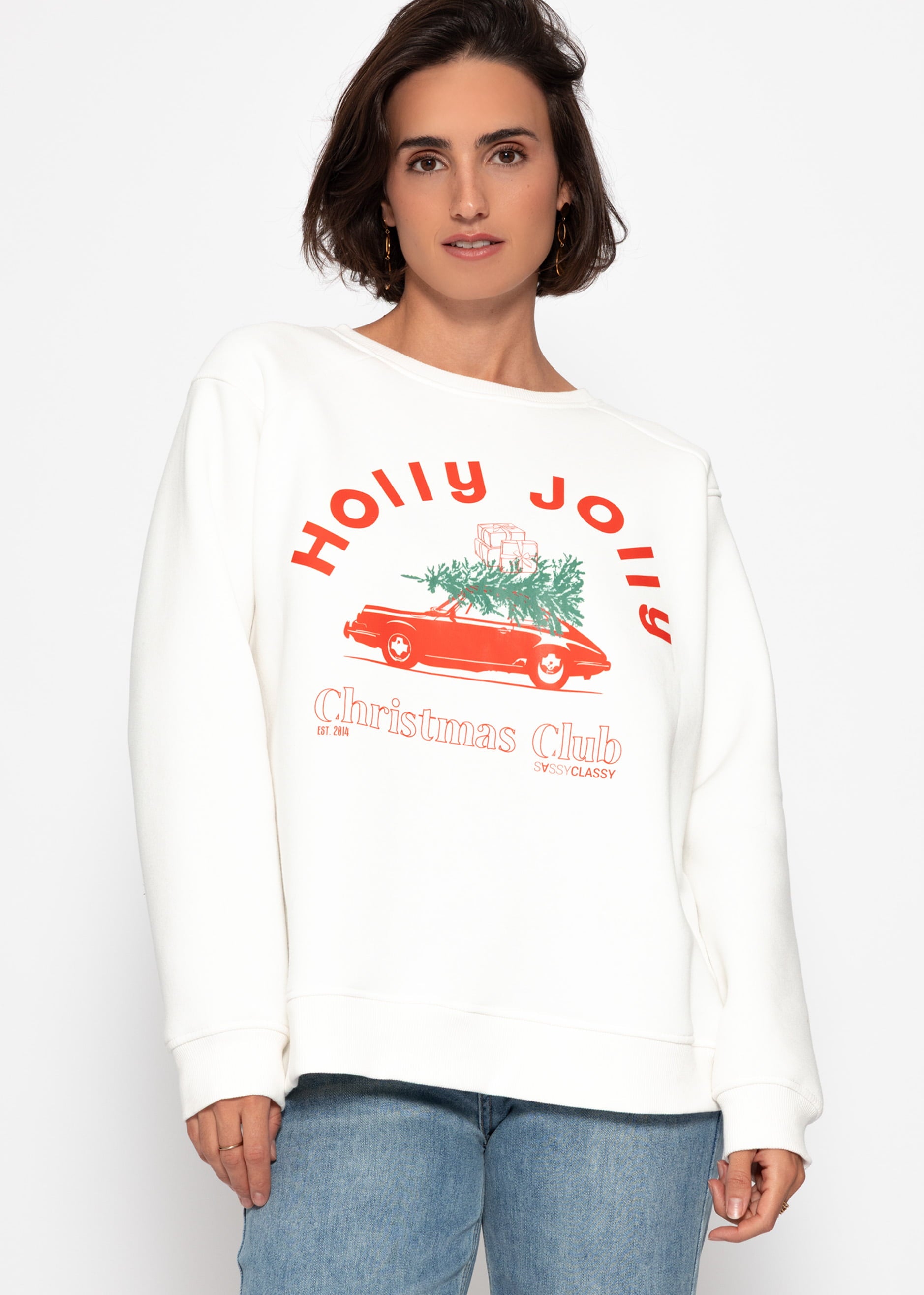 Oversize Sweatshirt mit X-MAS-Print - offwhite