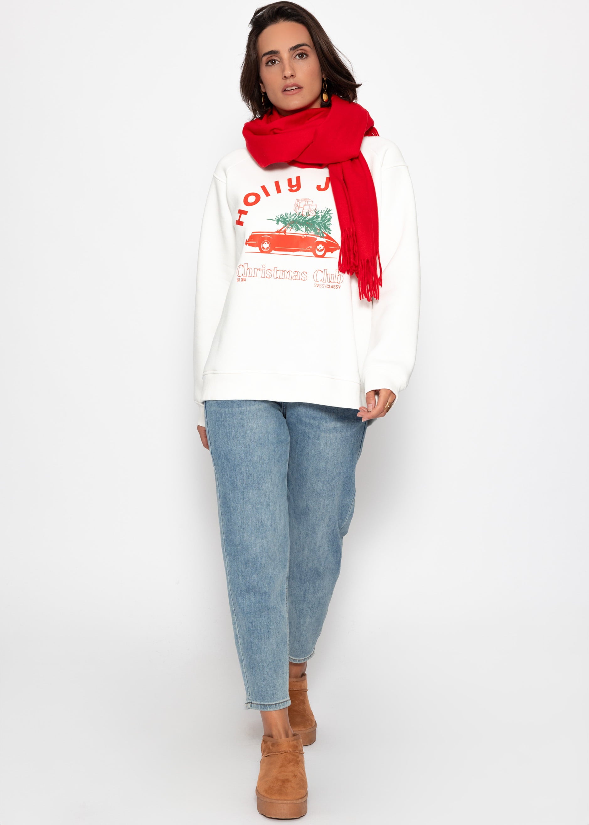 Oversize Sweatshirt mit X-MAS-Print - offwhite