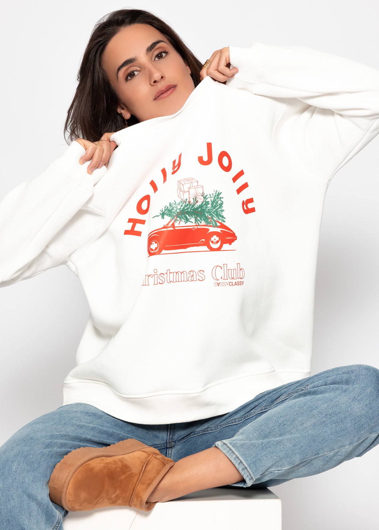 Oversize Sweatshirt mit X-MAS-Print - offwhite