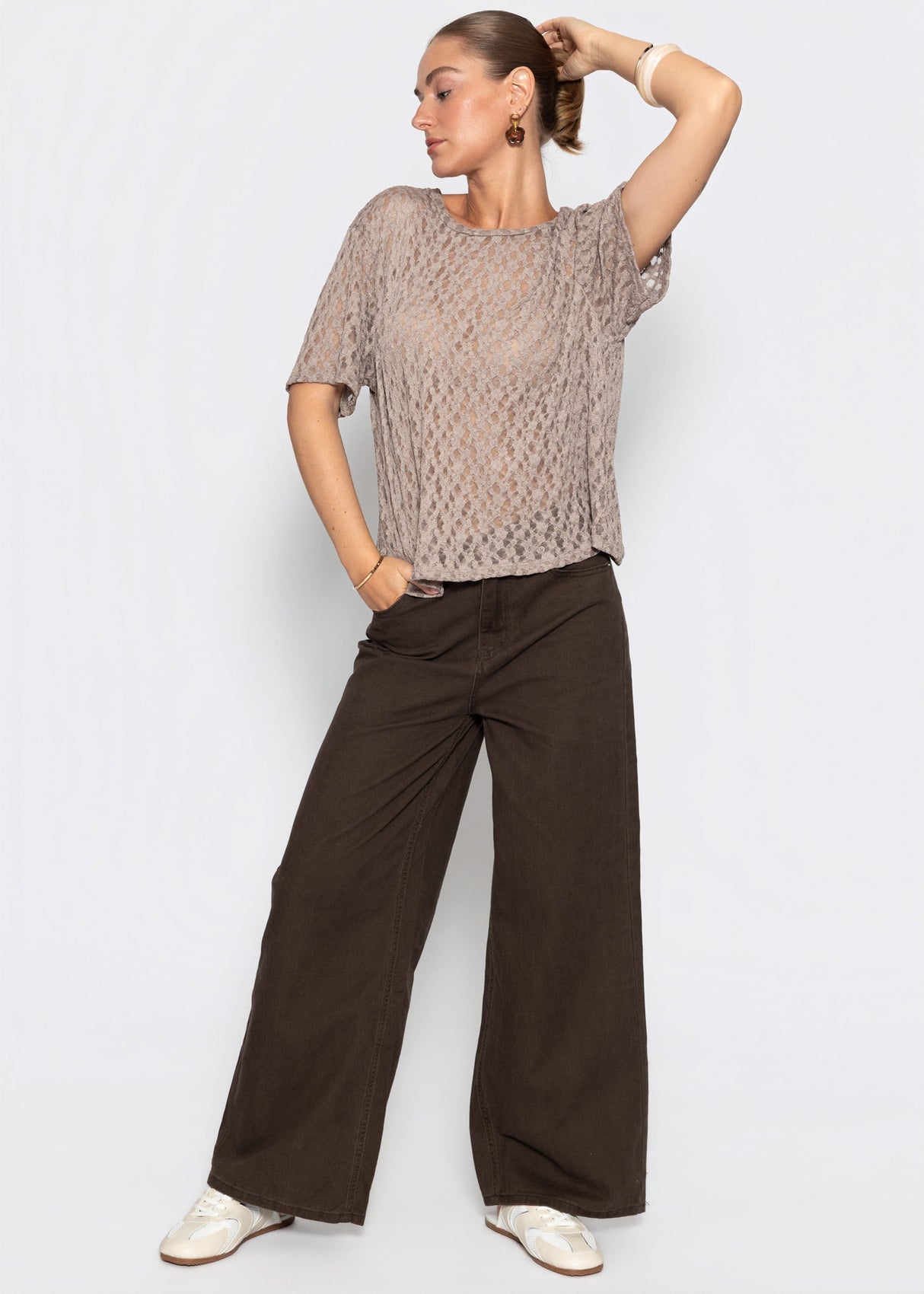 Oversize T-Shirt aus Spitze - taupe