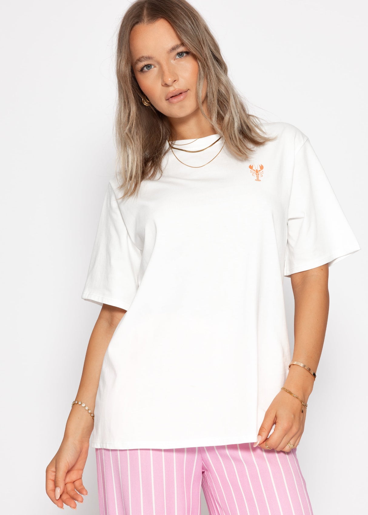 Oversize T-Shirt mit Print - weiß