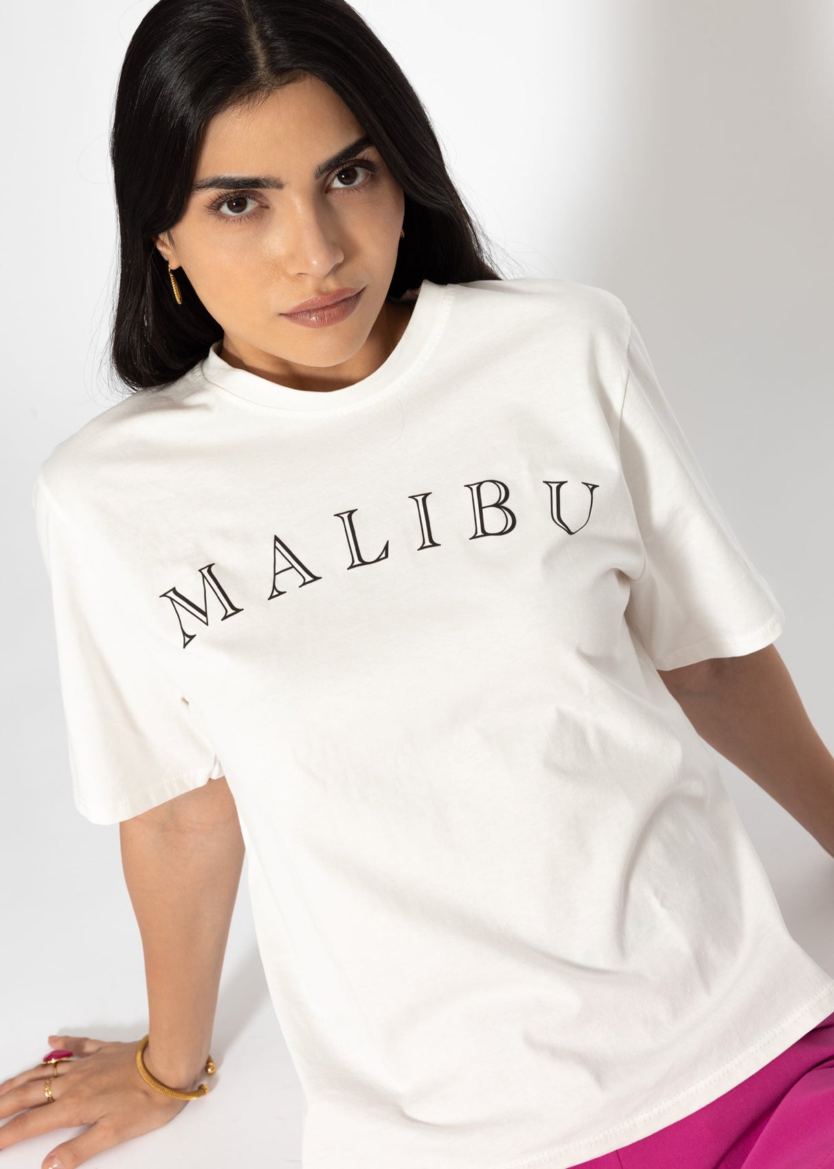 Oversize T-shirt with MALIBU print - off-white