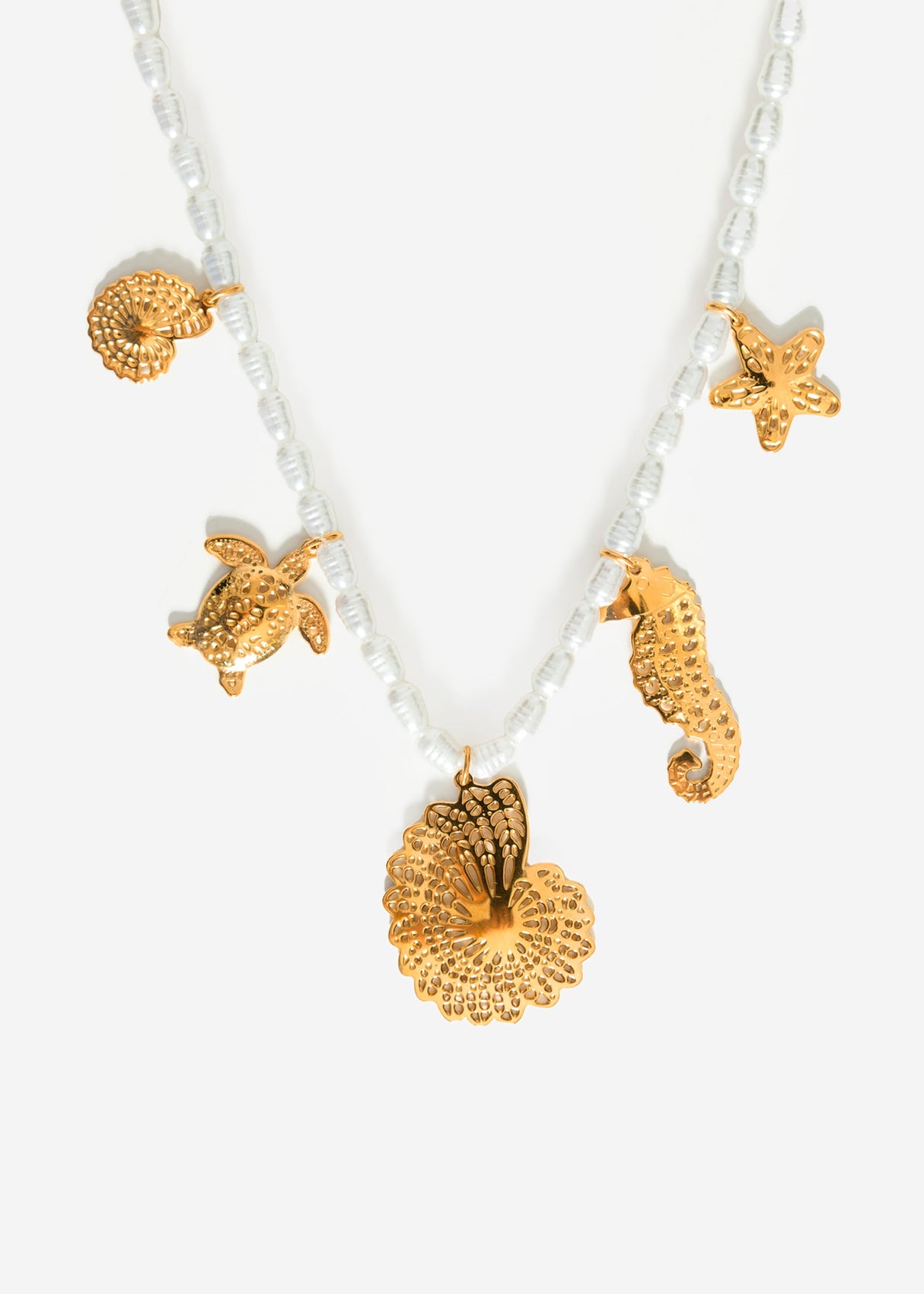 Perlenkette mit maritimen Charms - weiß