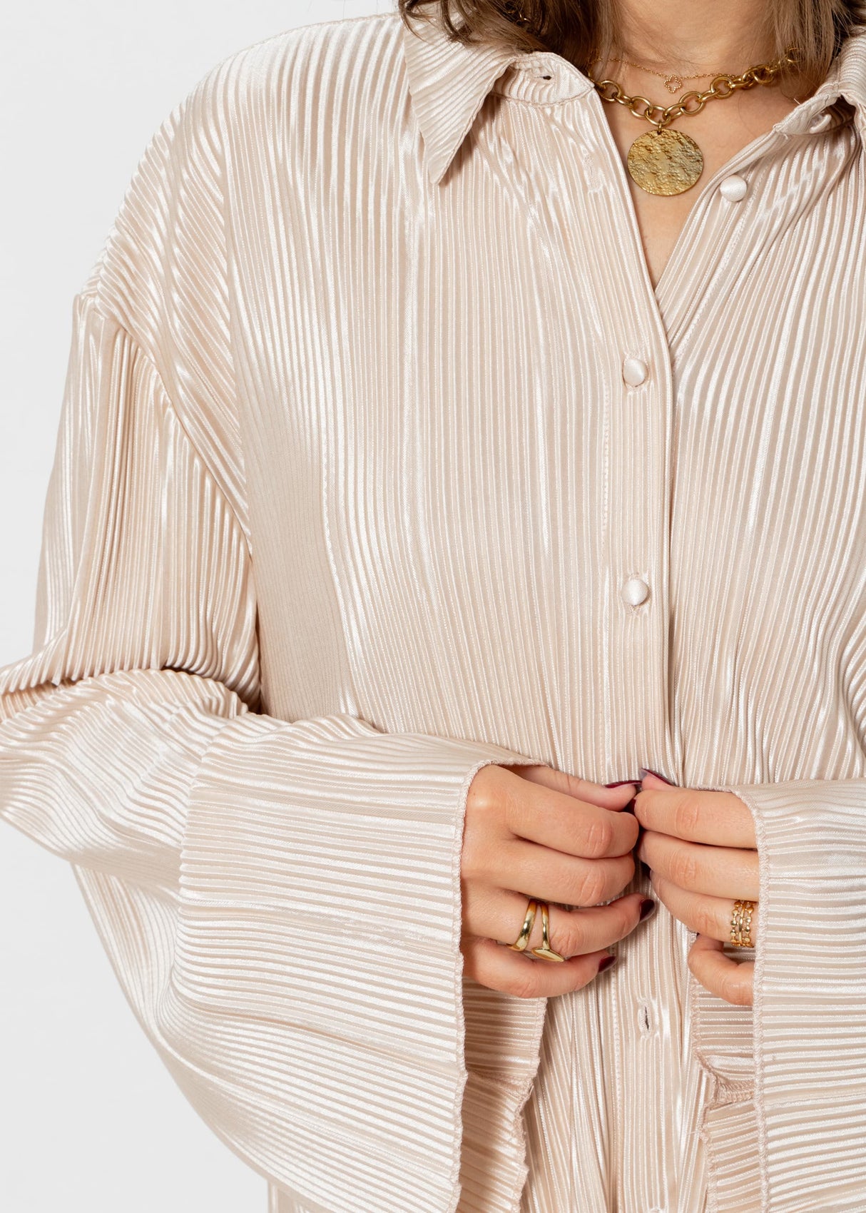 Pleated shirt blouse - beige