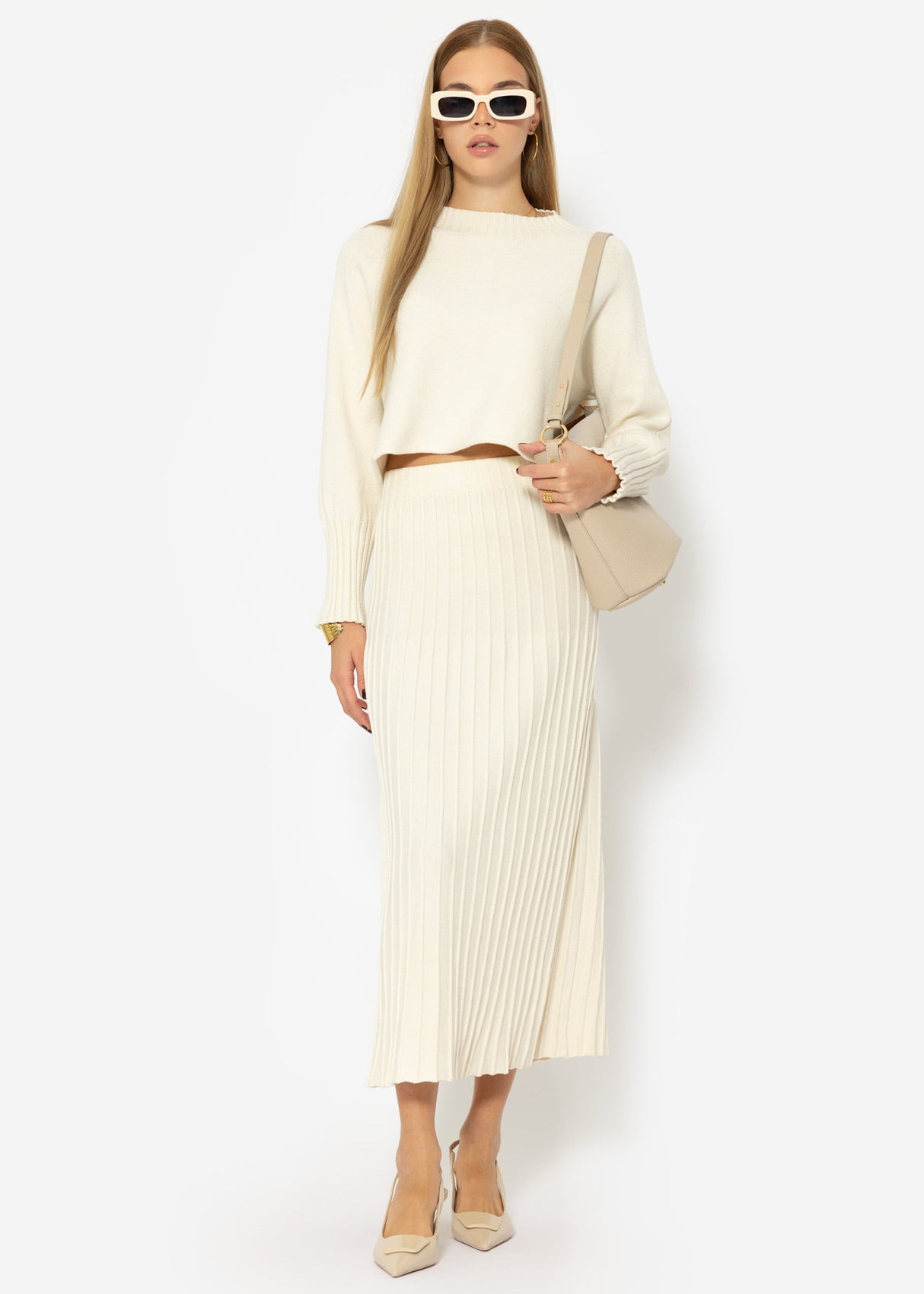 Plissierter Maxi Strick-Rock - offwhite