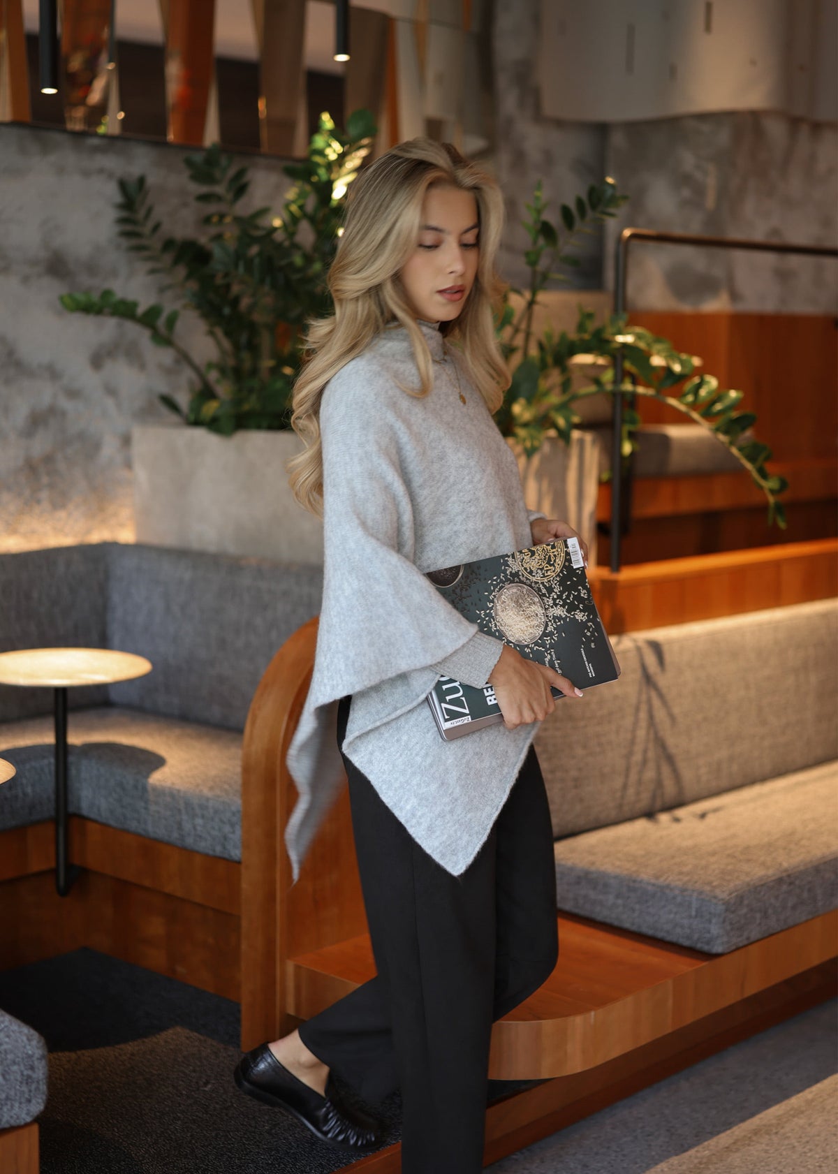 Poncho mit Wollanteil - grau