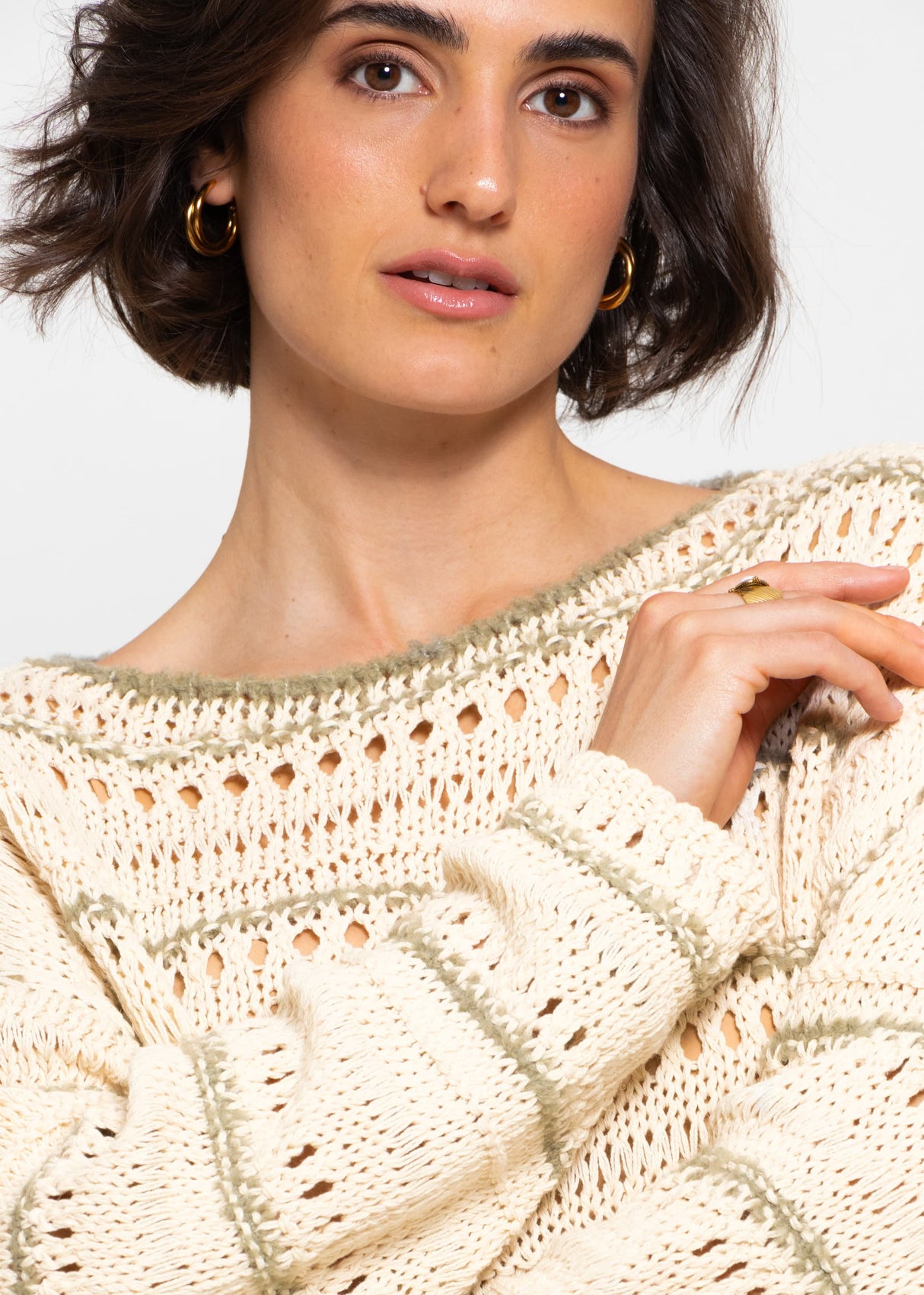 Pullover mit Ajour Muster - beige-khaki