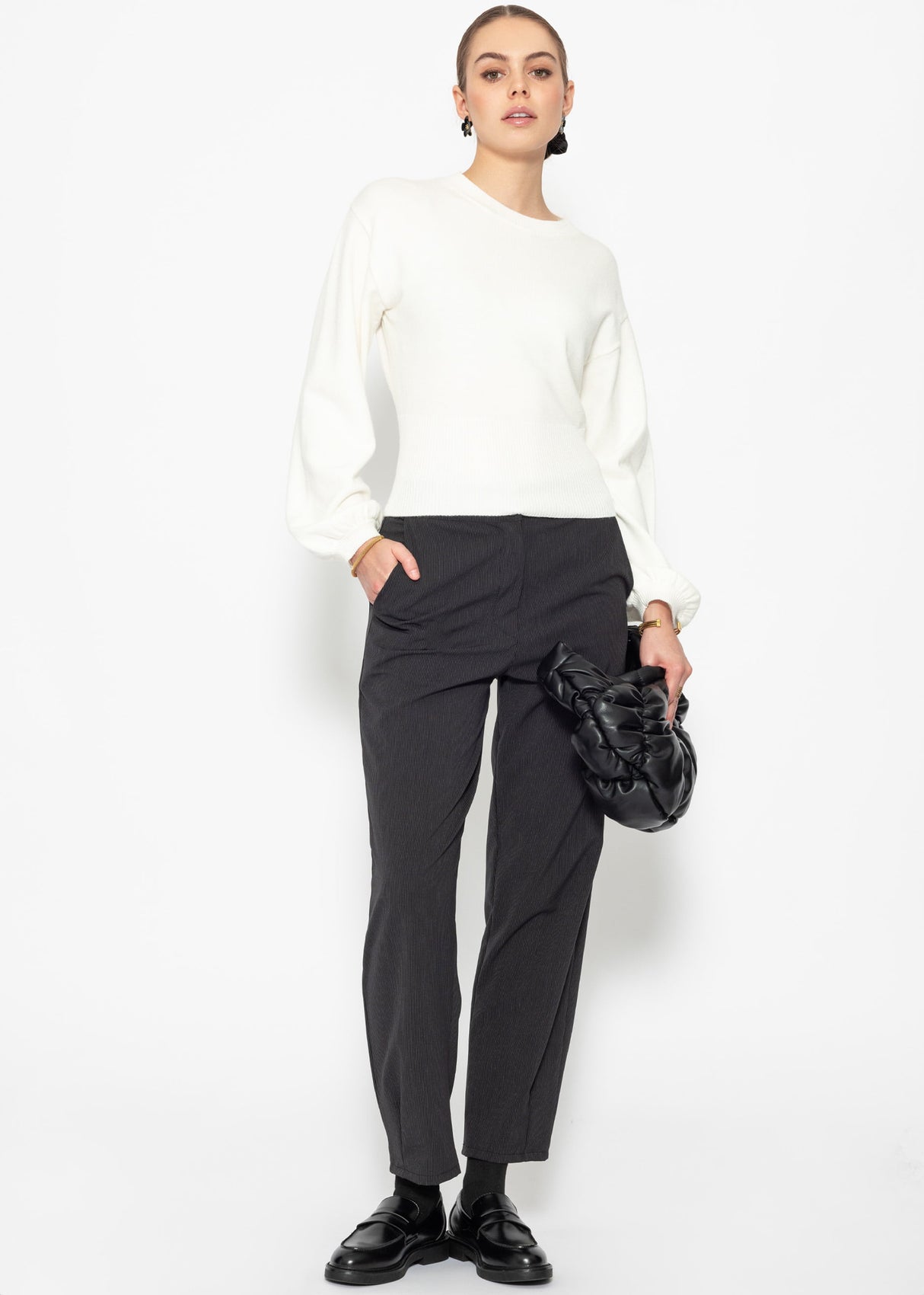 Sweater with balloon sleeves and back cut-out - off-white