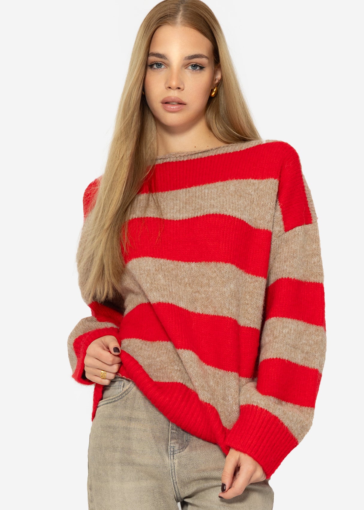 Sweater with block stripes - red-taupe