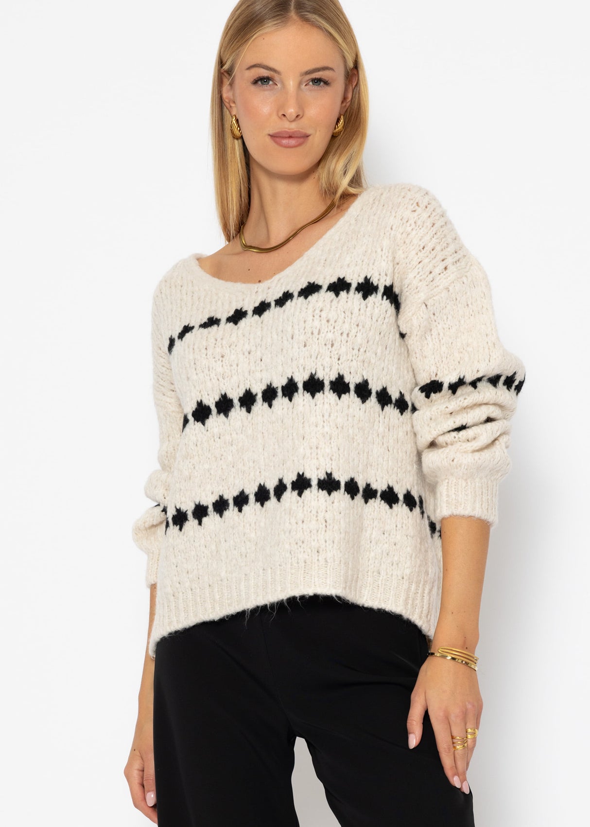 Pullover mit Fantasie-Streifenmuster - offwhite