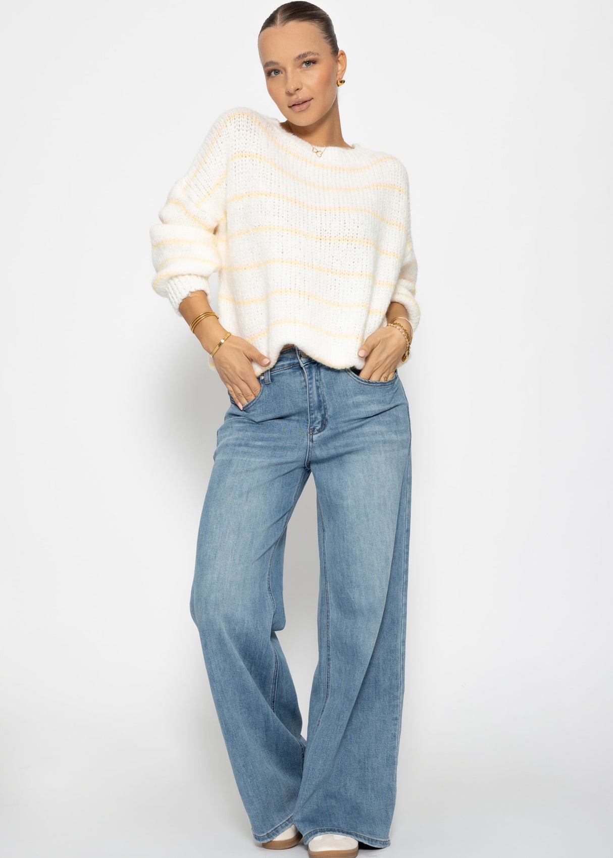 Gestreifter Pullover - offwhite