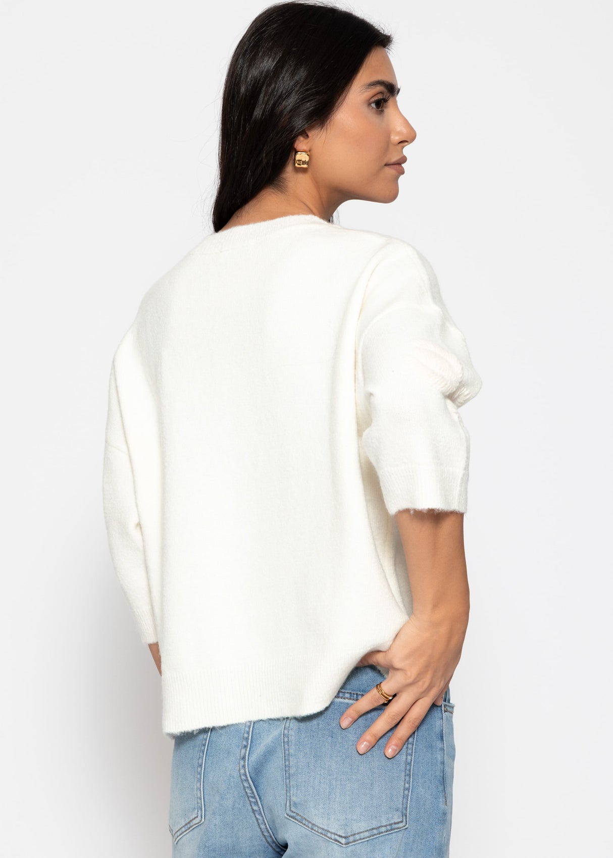 Sweater with floral embroidery - off-white