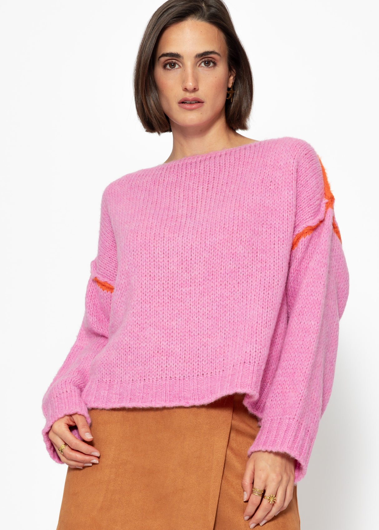 Pullover mit Kontrastnähten - pink