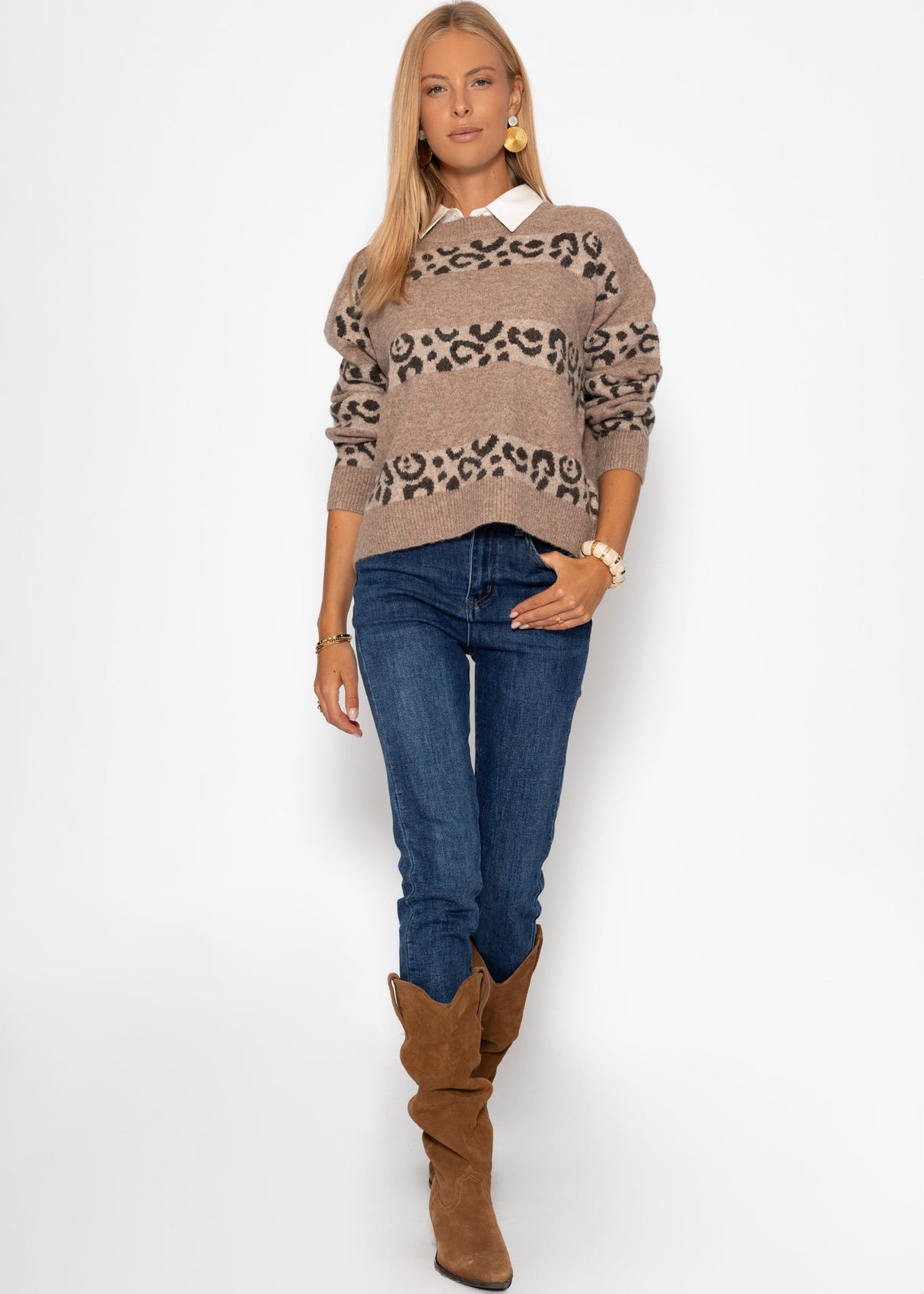 Pullover mit Leo-Streifen - taupe