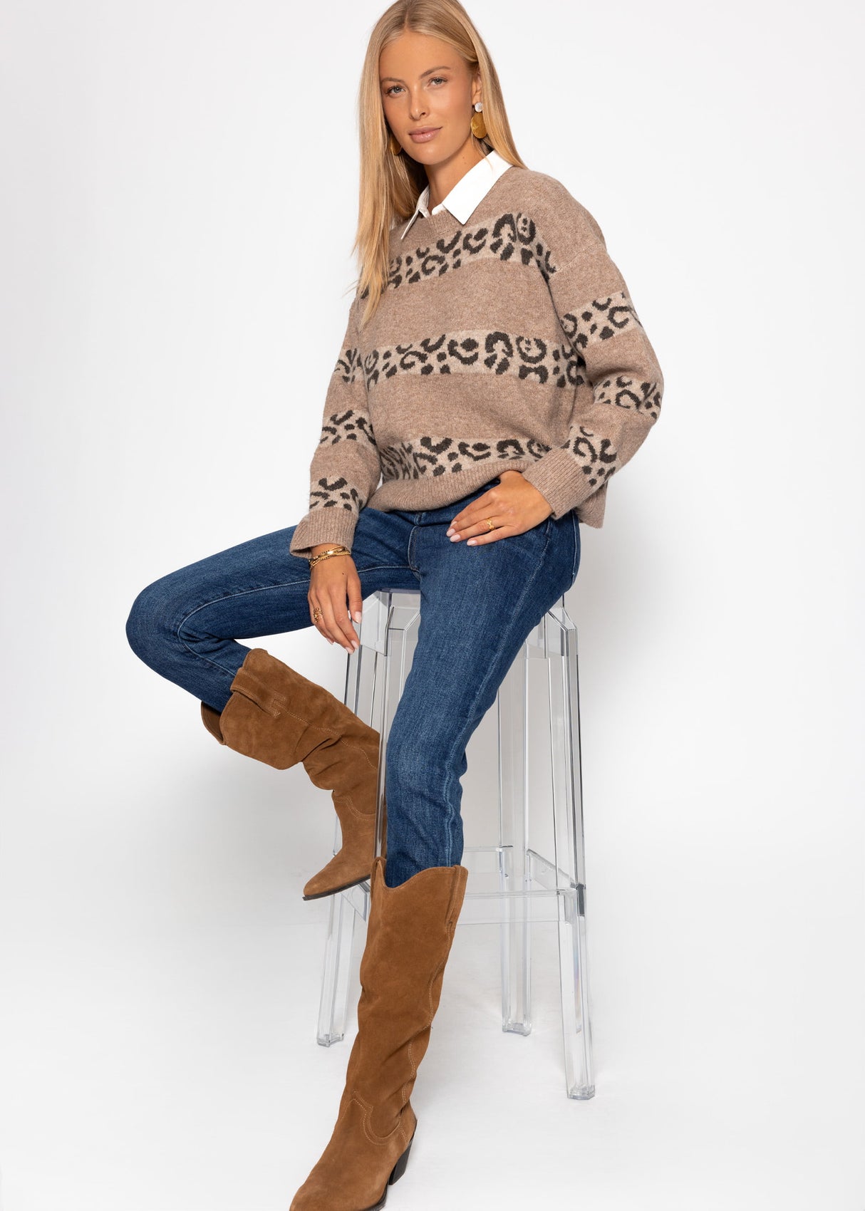 Pullover mit Leo-Streifen - taupe