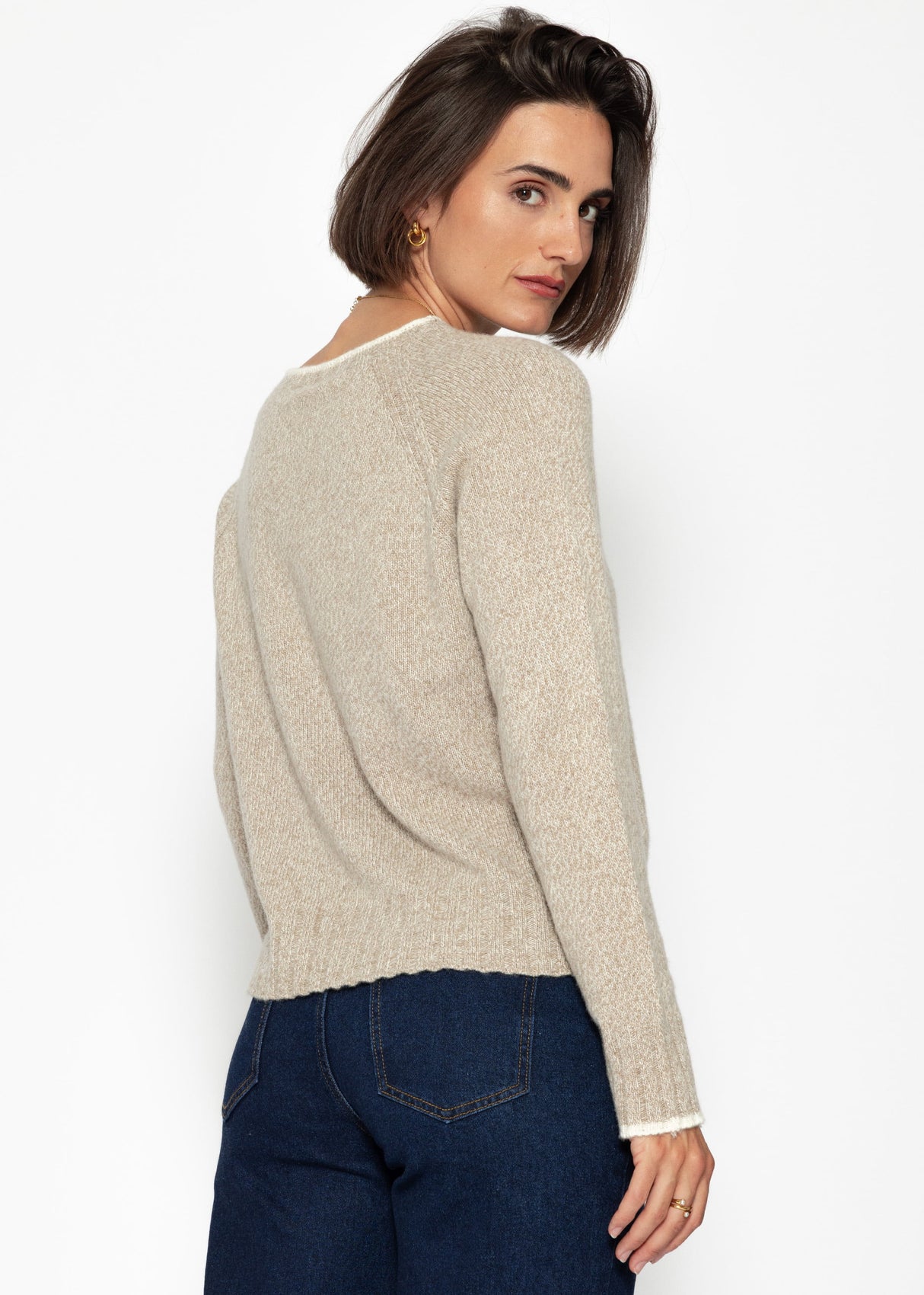 Pullover mit Kontrastblenden und Kaschmiranteil - beige