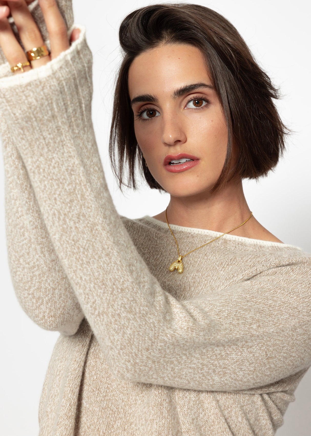 Pullover mit Kontrastblenden und Kaschmiranteil - beige